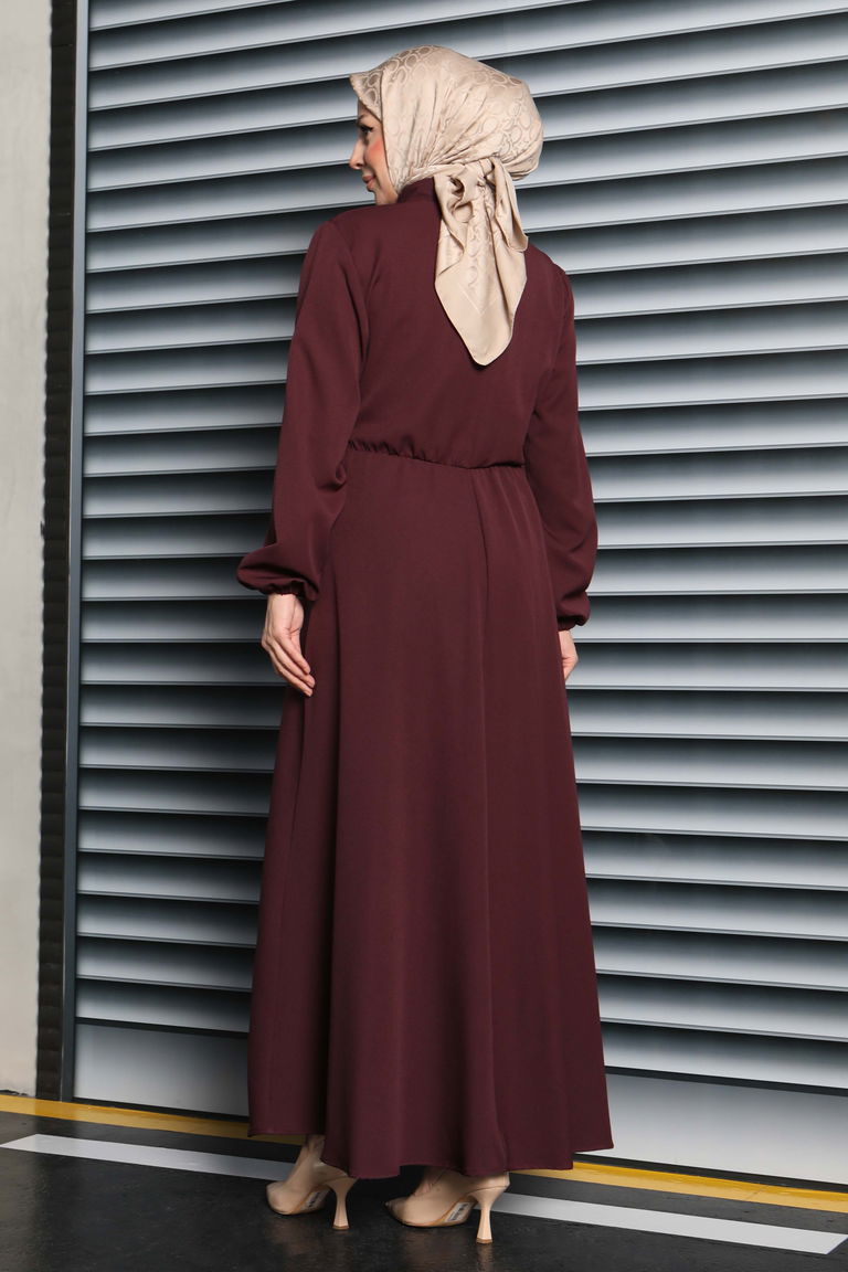 Çapraz Bağlama Bilekte Lastik Detaylı Duoble Elbise - 27864-MURDUM - TOFİSA