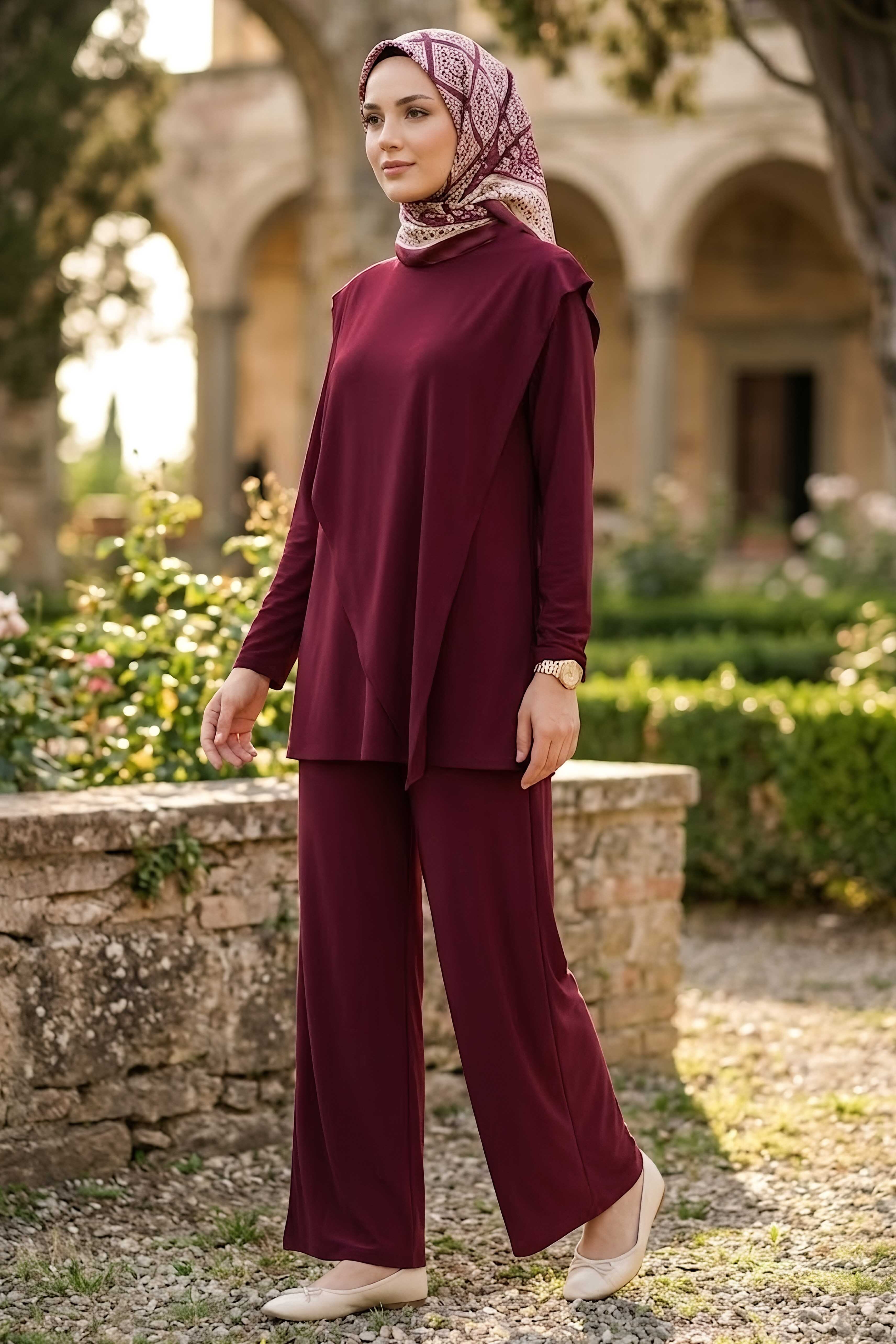 Çapraz Pelerin Detayllı Takım Bordo - 28701-BORDO - 1