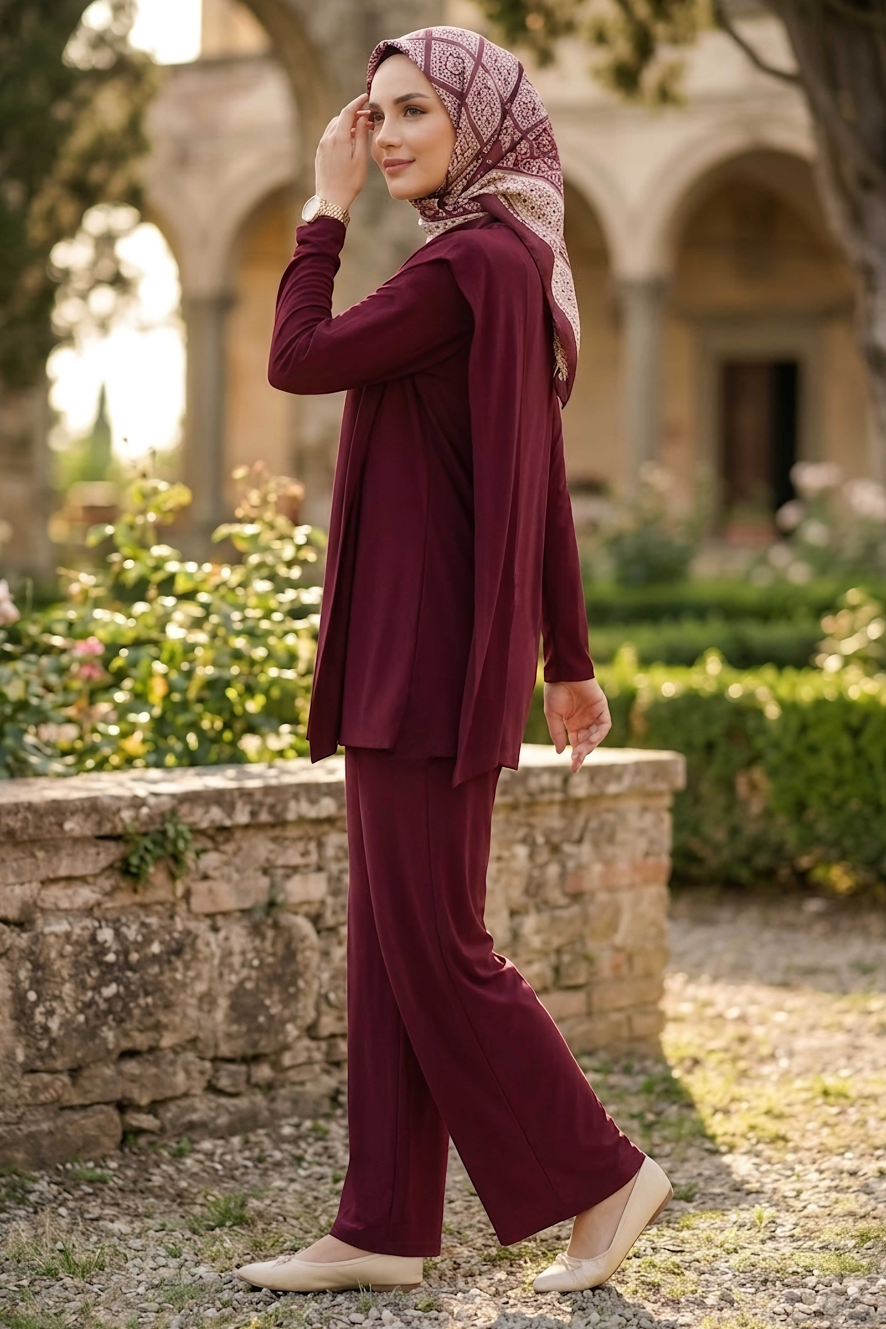 Çapraz Pelerin Detayllı Takım Bordo - 28701-BORDO - 3