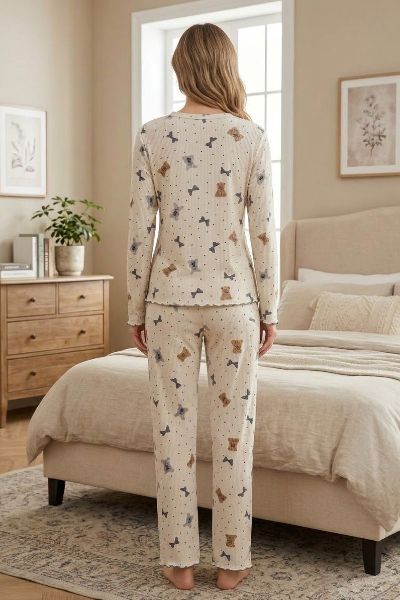 Cares Uzun Kollu Fiyoklu Pijama Takımı Füme - 29091-FUME - 2