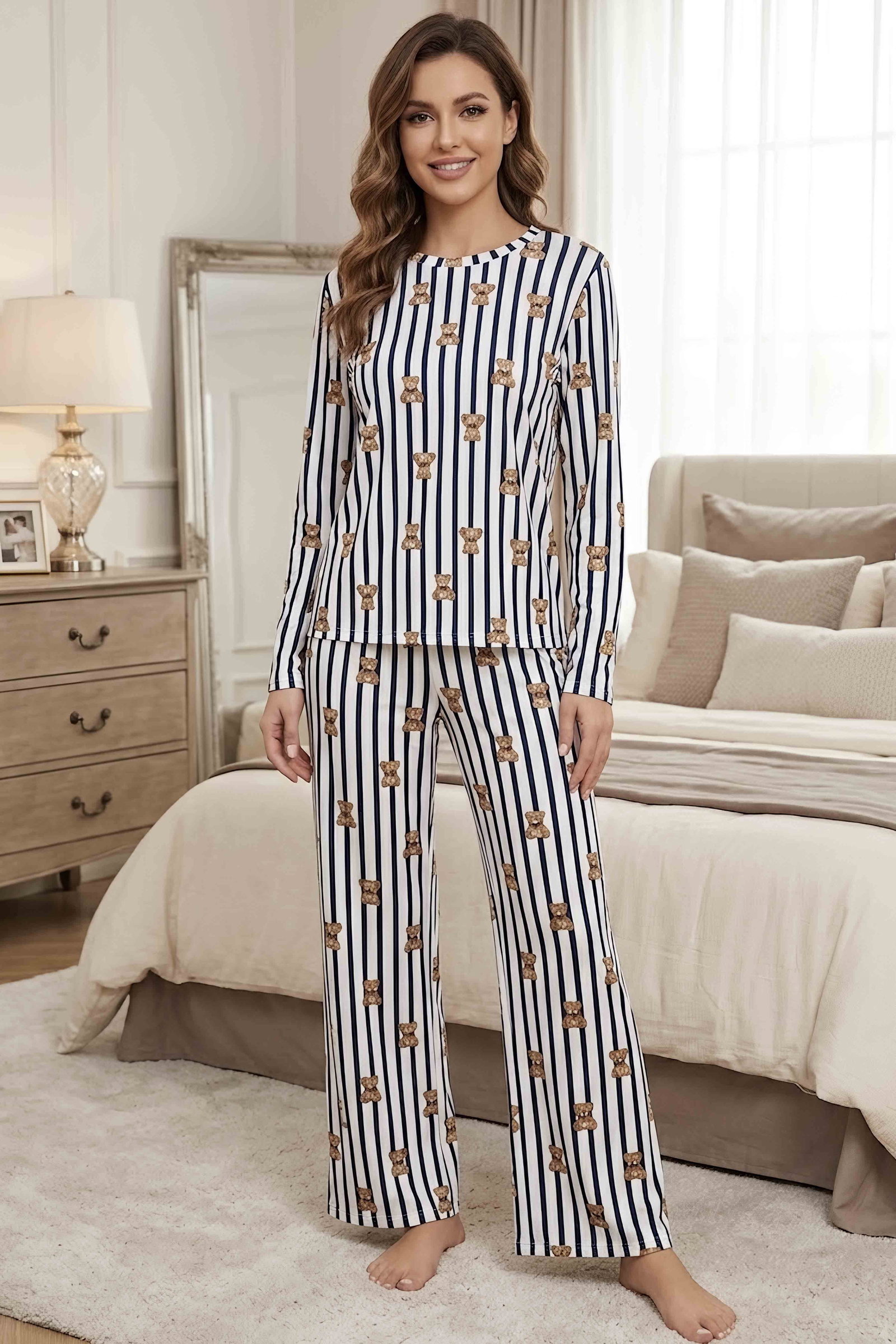 Cares Uzun Kollu Fiyoklu Pijama Takımı Lacivert - 29091-LACIVERT - 1