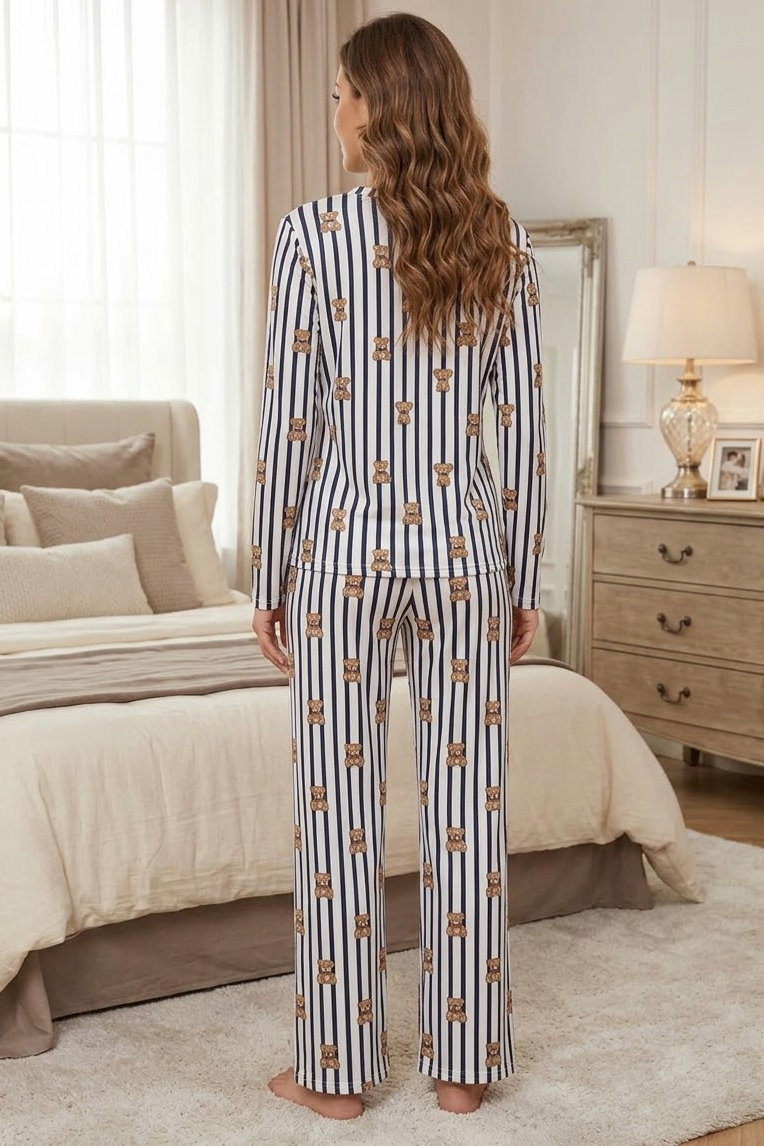 Cares Uzun Kollu Fiyoklu Pijama Takımı Lacivert - 29091-LACIVERT - 2