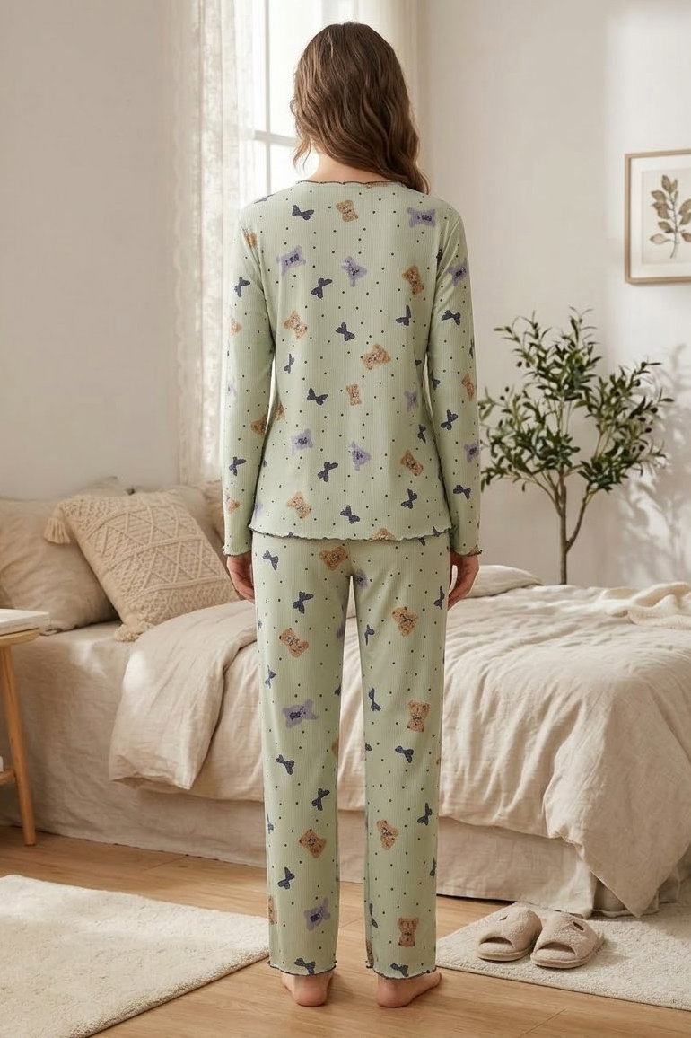Cares Uzun Kollu Fiyoklu Pijama Takımı Mint - 29091-MINT - 2