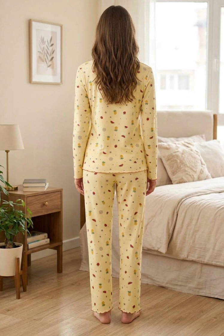 Cares Uzun Kollu Fiyoklu Pijama Takımı Sari - 29091-SARI - 2
