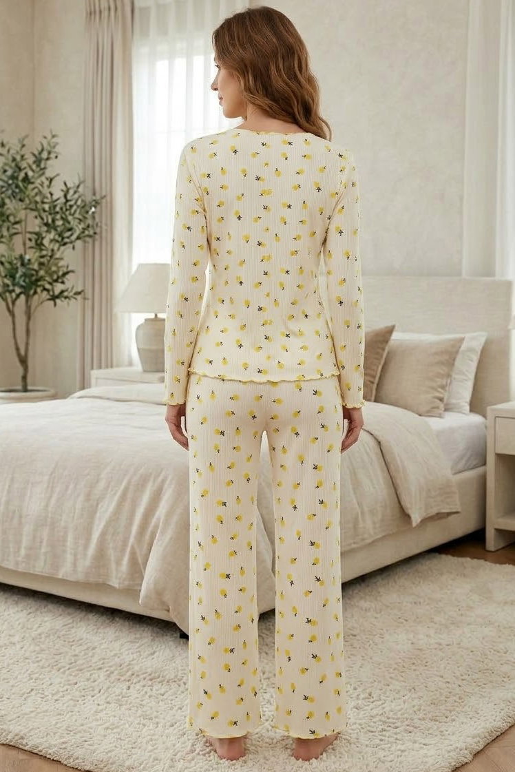 Cares Uzun Kollu Fiyoklu Pijama Takımı Sari - 29093-SARI - 2