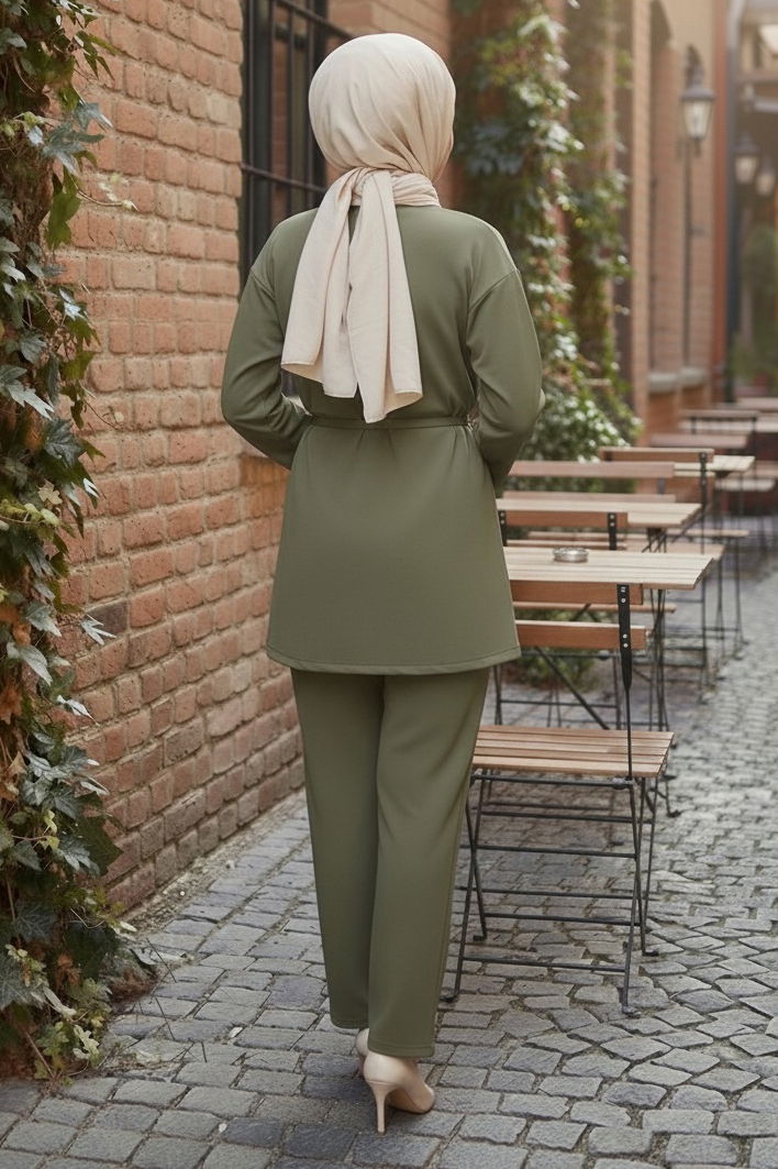 Ceket Pantolon Bluz Modal Üçlü Takım - 28046-HAKI - 3