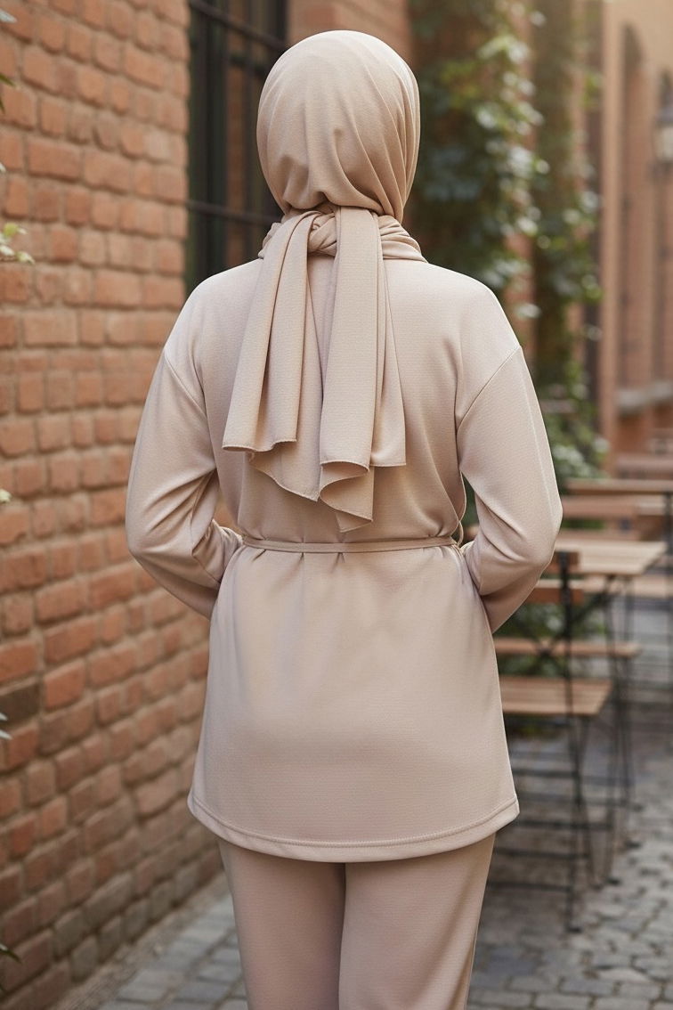 Ceket Pantolon Bluz Modal Üçlü Takım - 28046-KREM - 3