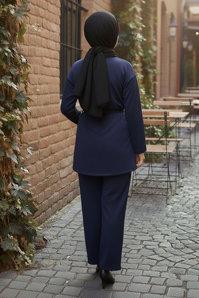 Ceket Pantolon Bluz Modal Üçlü Takım - 28046-LACIVERT - TOFİSA