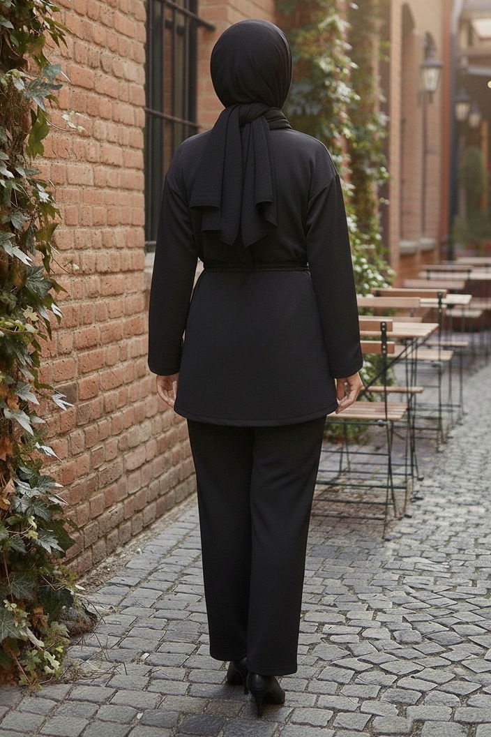 Ceket Pantolon Bluz Modal Üçlü Takım - 28046-SIYAH - 3