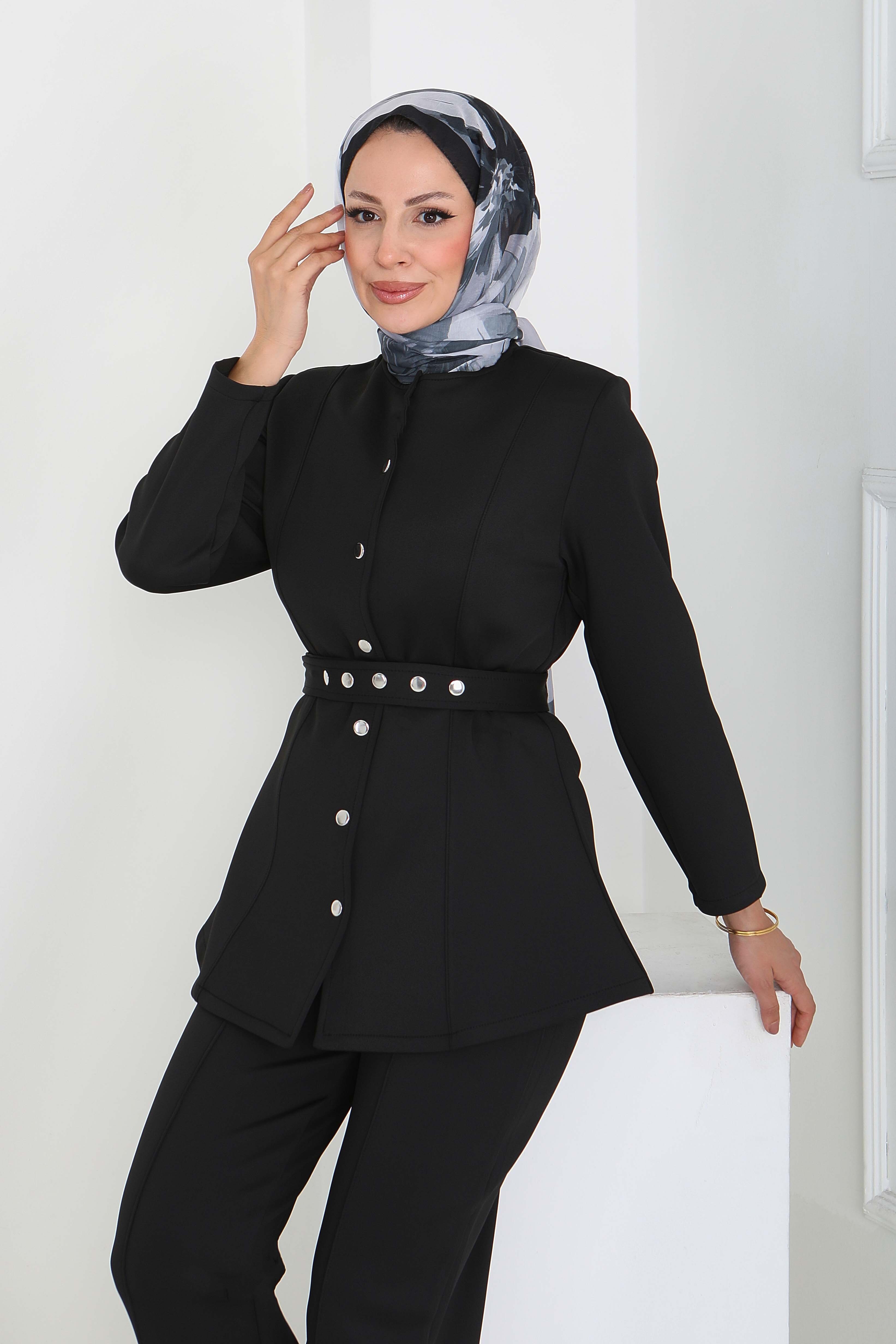 Ceket Pantolon Scuba İkili Takım - 27839-SIYAH - 4