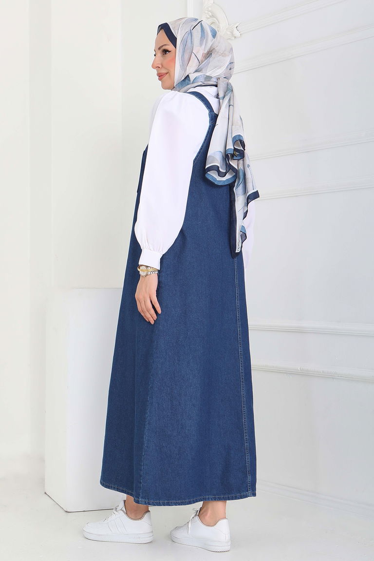 Cep Detaylı Askılı kot Salopet - 27833-KOYU-MAVI - TOFİSA