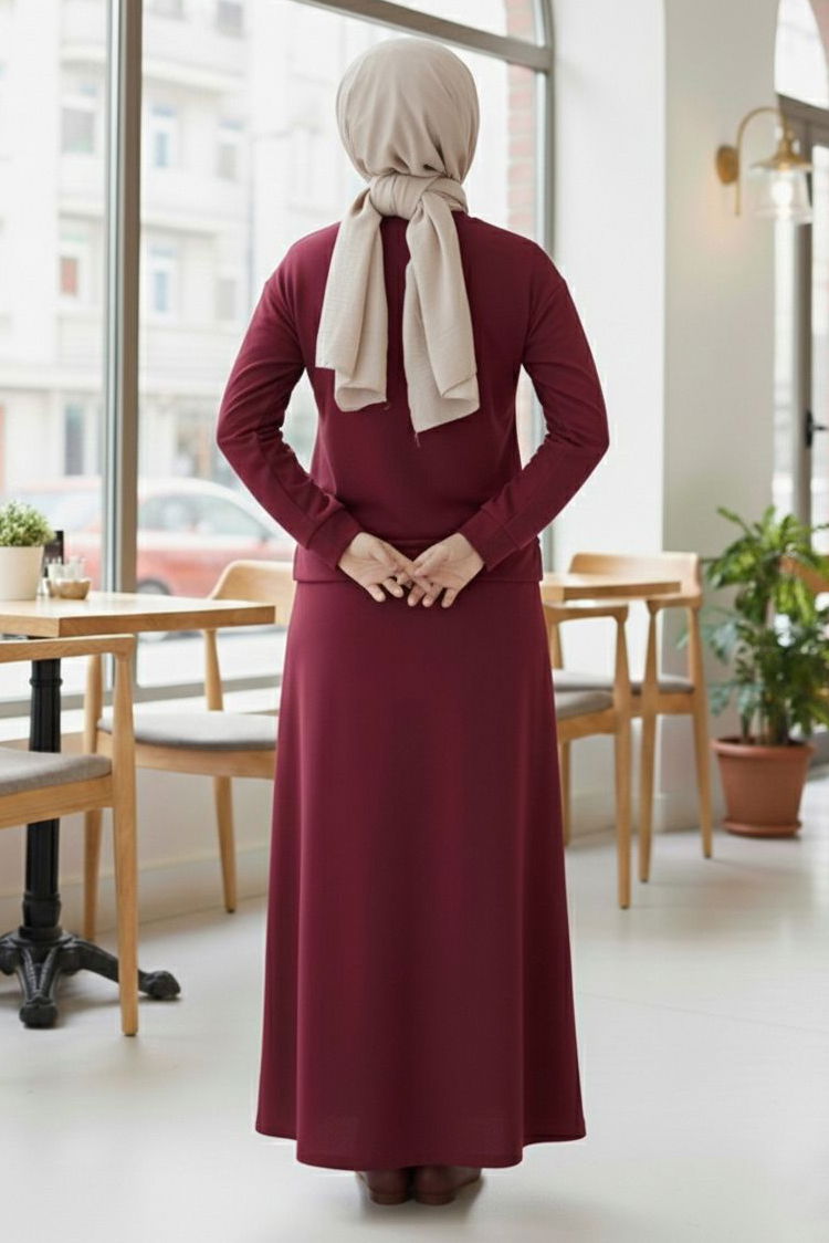 Cep Detaylı Bağcıklı Etek Takım - 2071-BORDO - 4