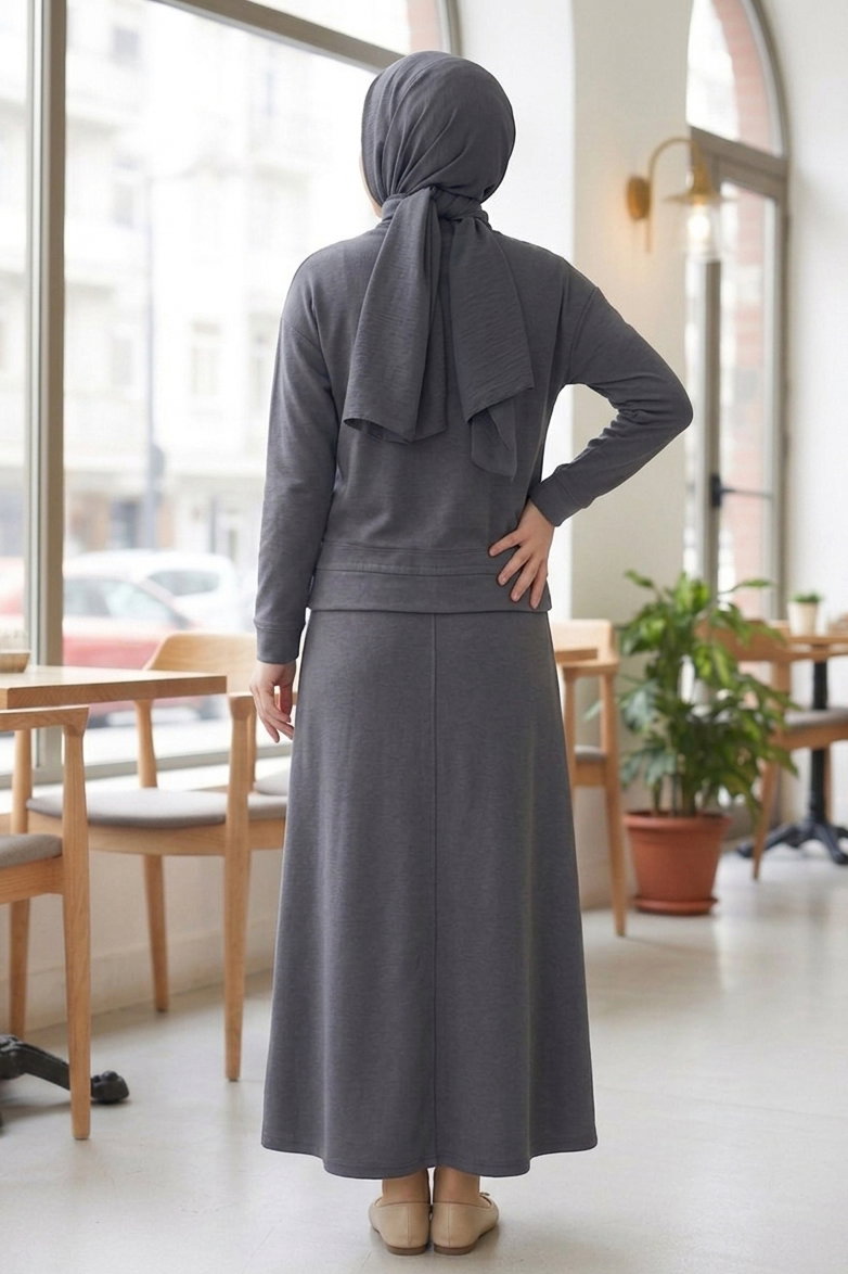 Cep Detaylı Bağcıklı Etek Takım - 2071-FUME - 3