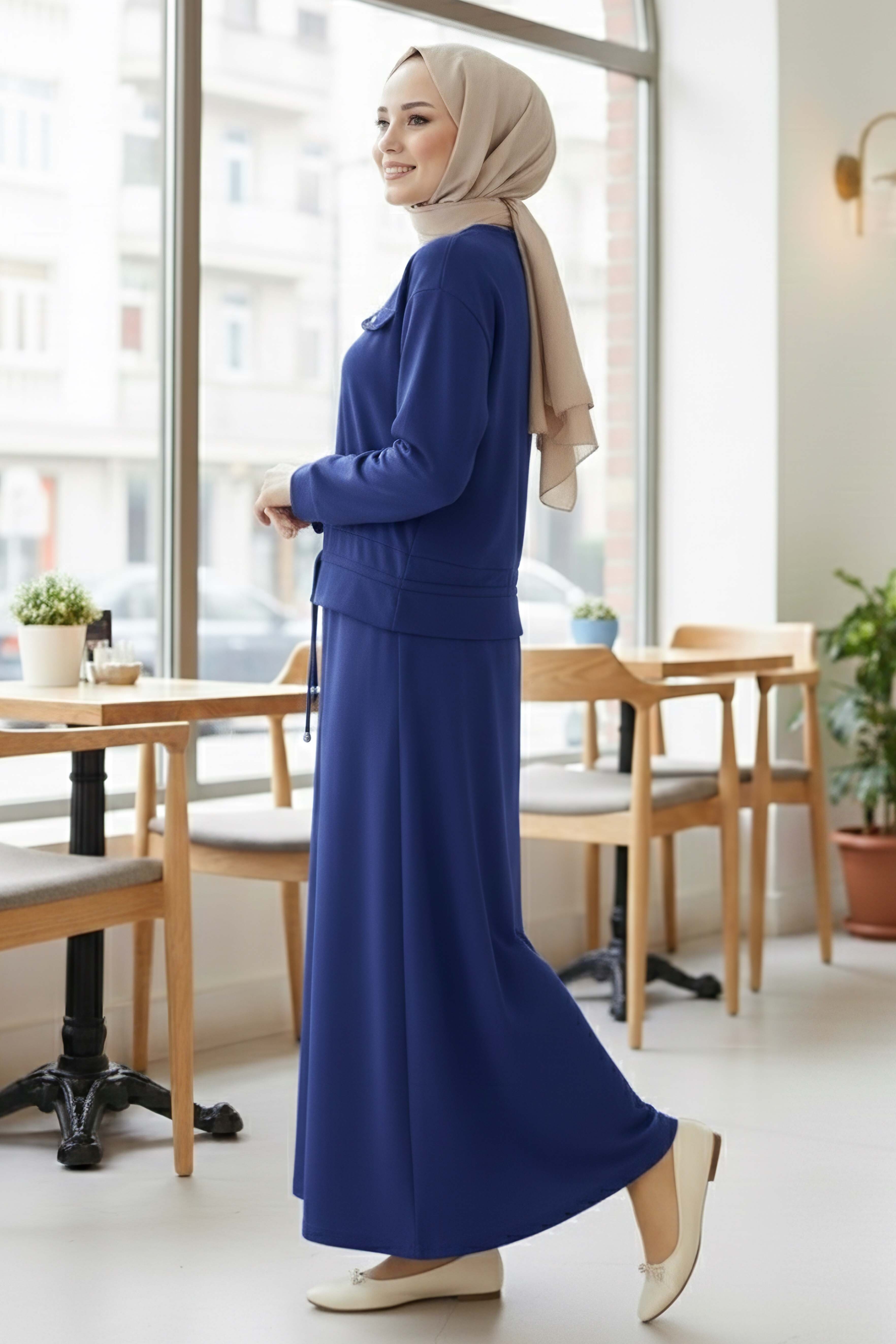 Cep Detaylı Bağcıklı Etek Takım - 2071-INDIGO - 2