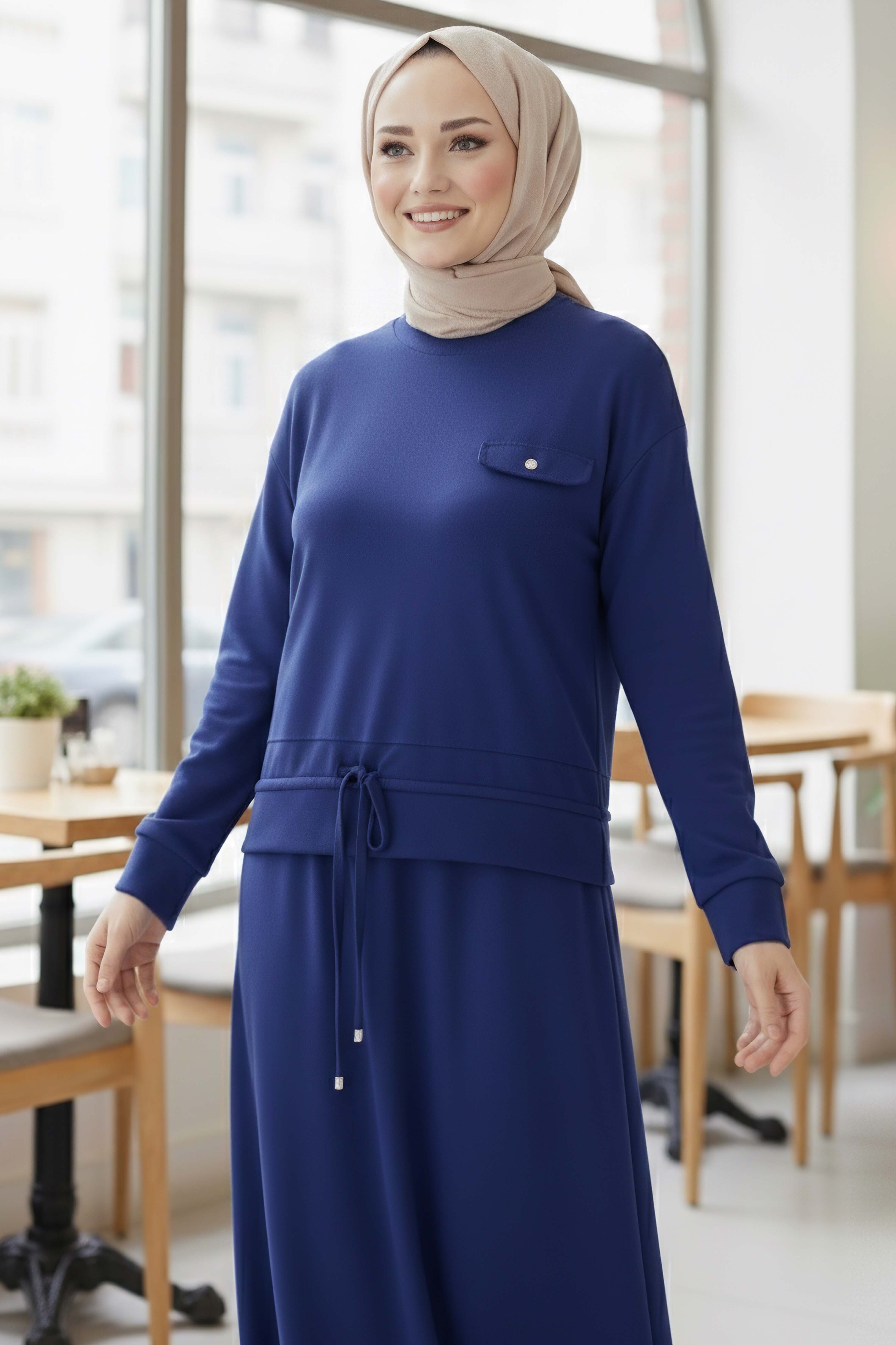 Cep Detaylı Bağcıklı Etek Takım - 2071-INDIGO - 3