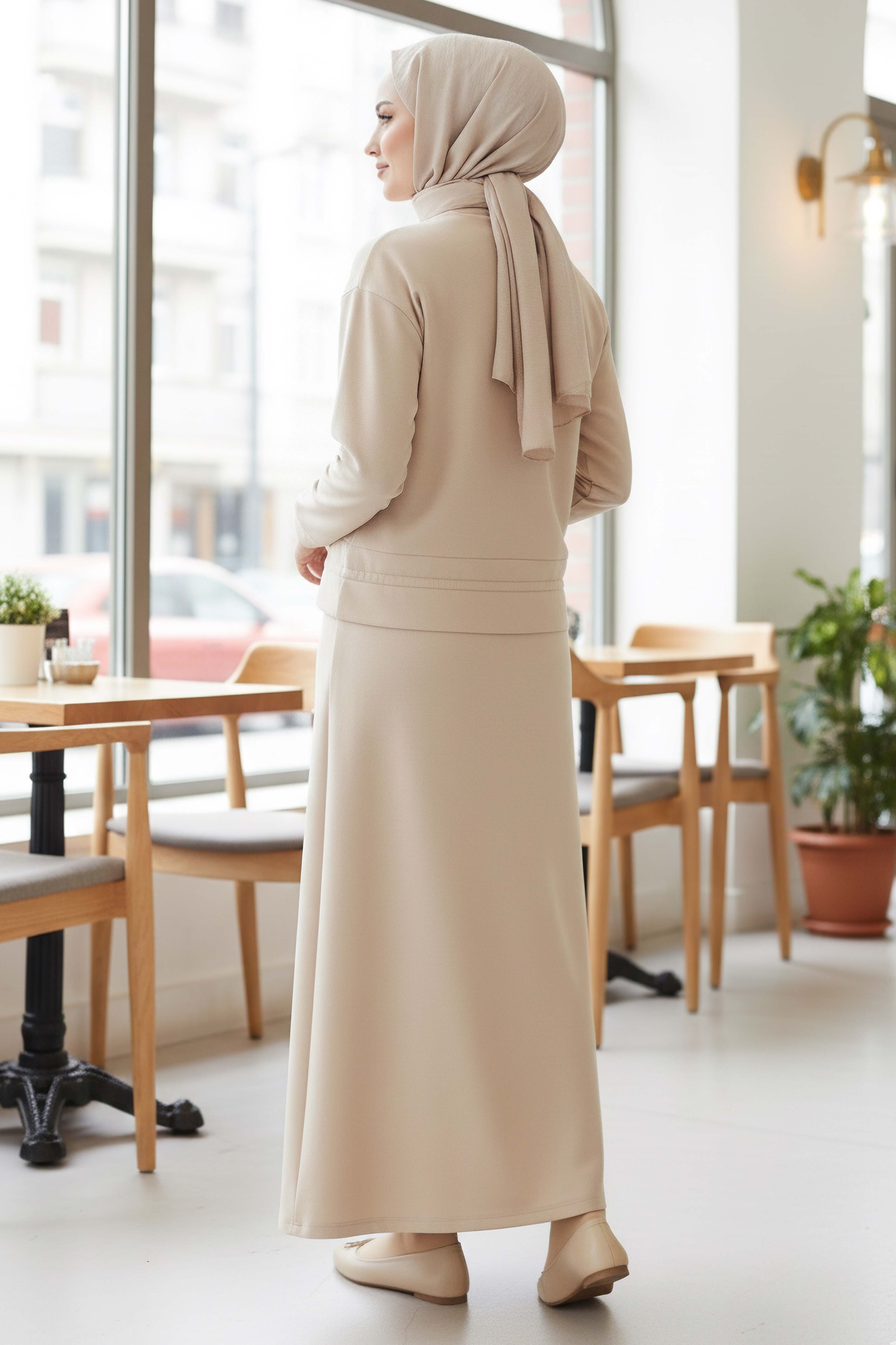 Cep Detaylı Bağcıklı Etek Takım - 2071-KREM - 3