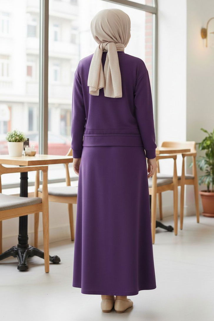 Cep Detaylı Bağcıklı Etek Takım - 2071-MOR - 3