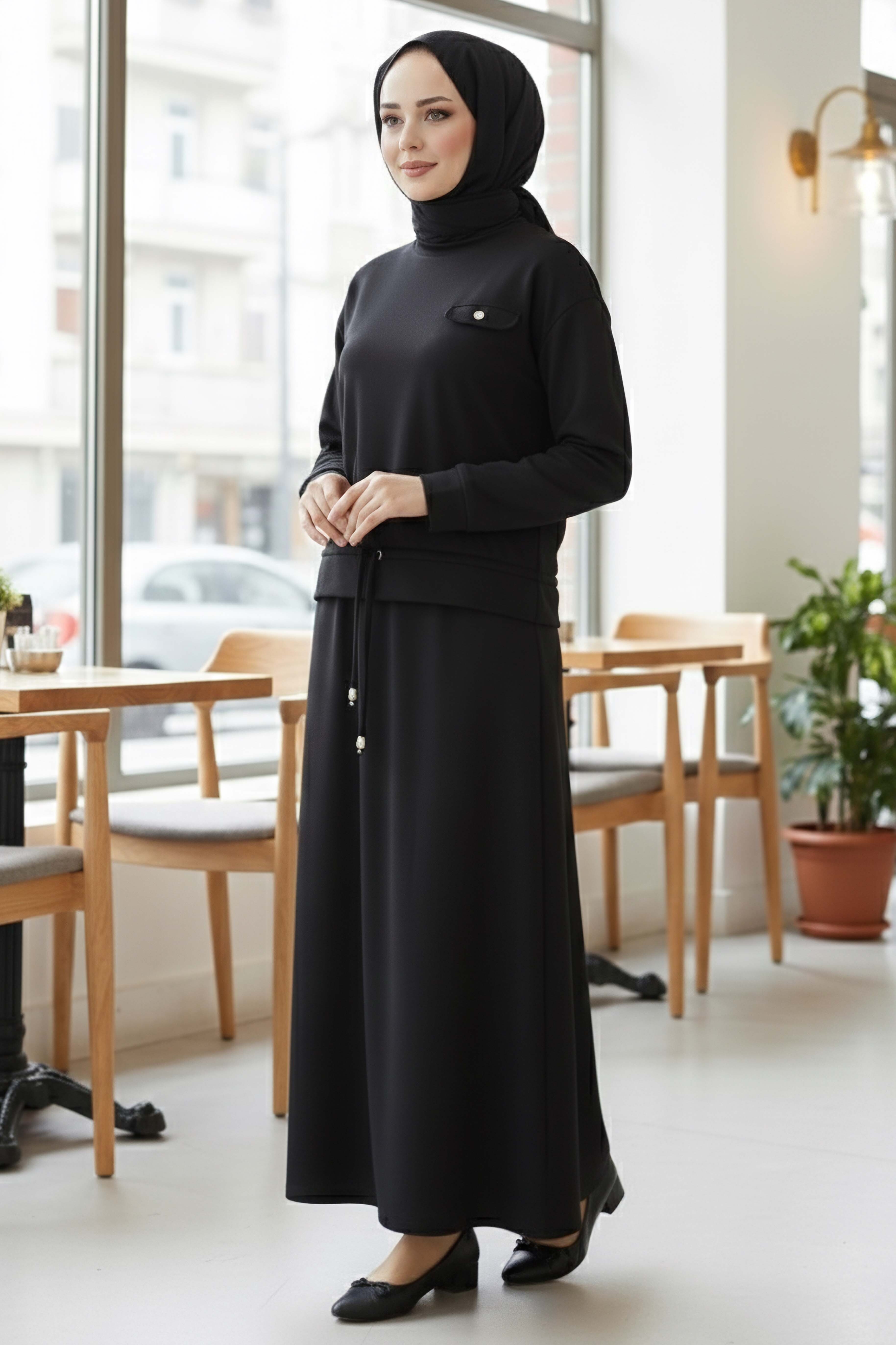 Cep Detaylı Bağcıklı Etek Takım - 2071-SIYAH - 3