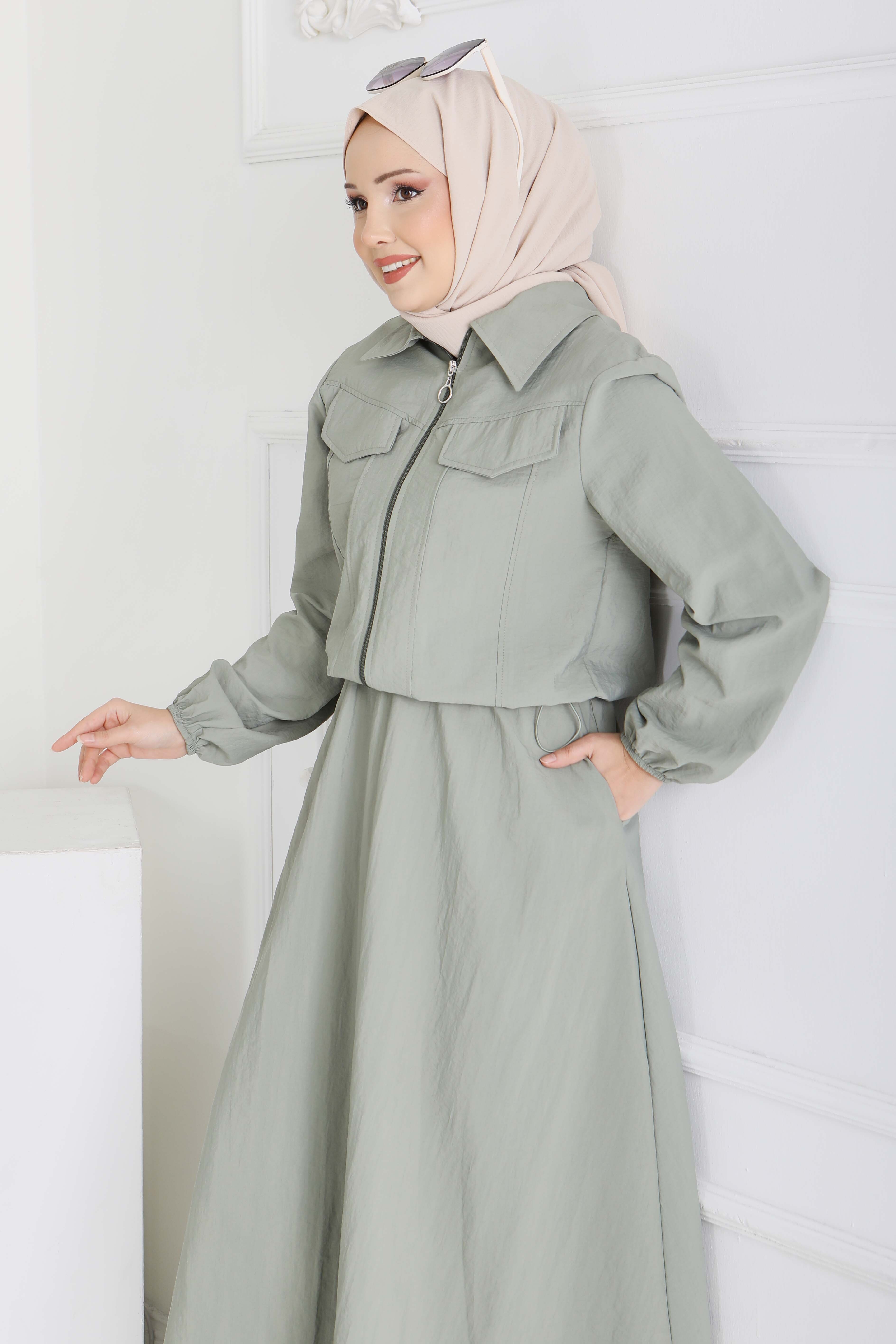 Cep Detaylı Fermuarlı İkili Takım - 28215-HAKI - 3