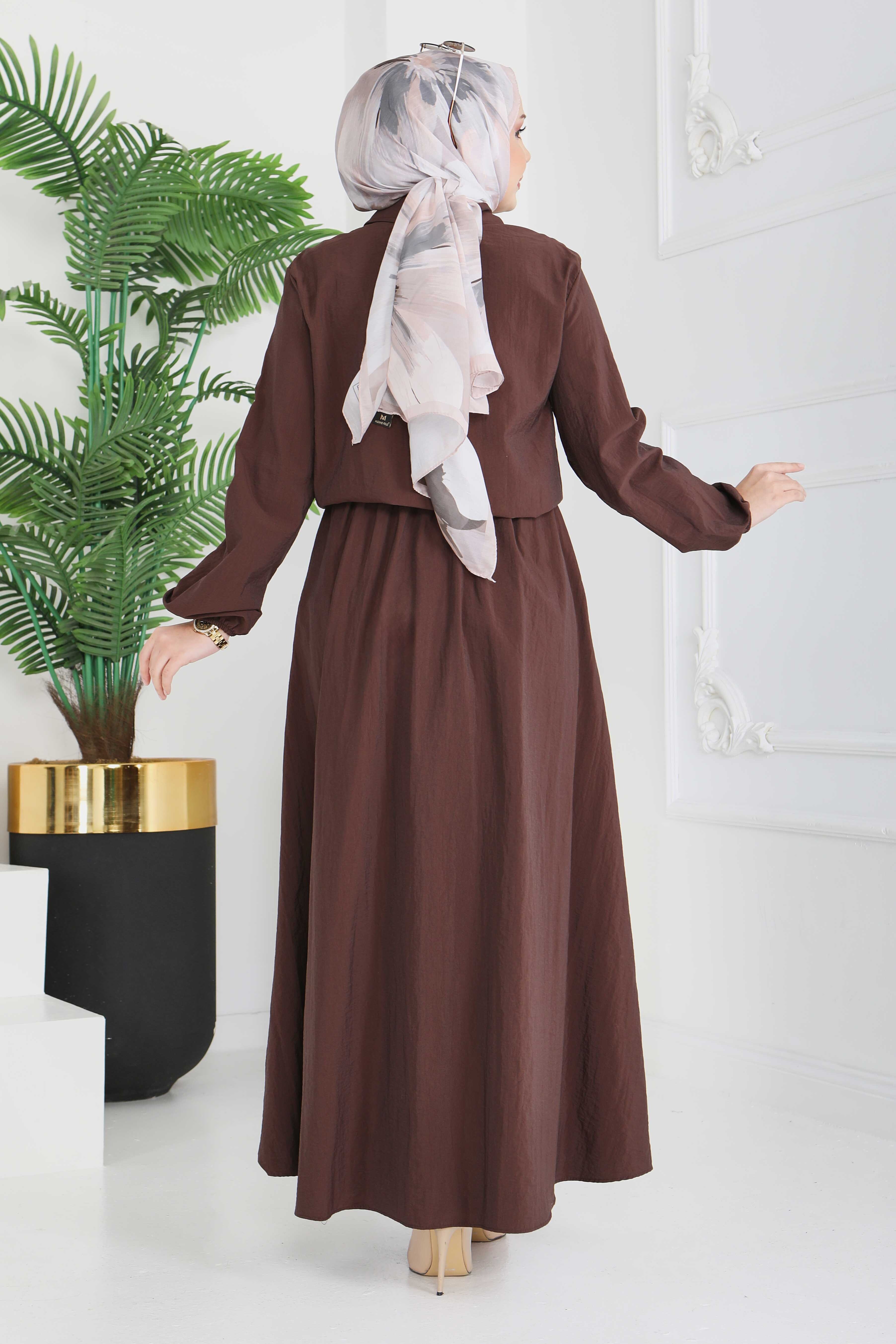 Cep Detaylı Fermuarlı İkili Takım - 28215-KAHVE - 6