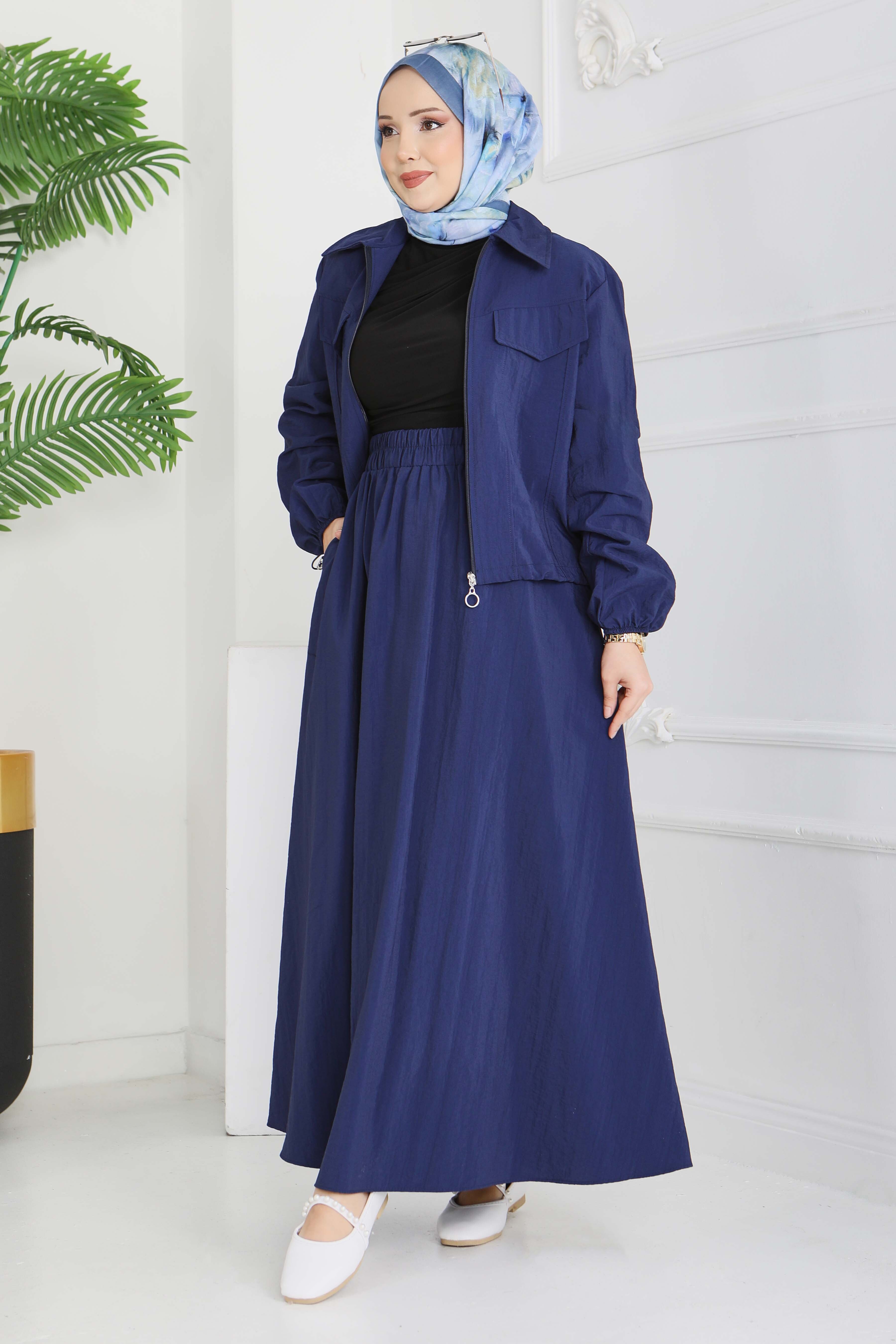 Cep Detaylı Fermuarlı İkili Takım - 28215-LACIVERT - 1