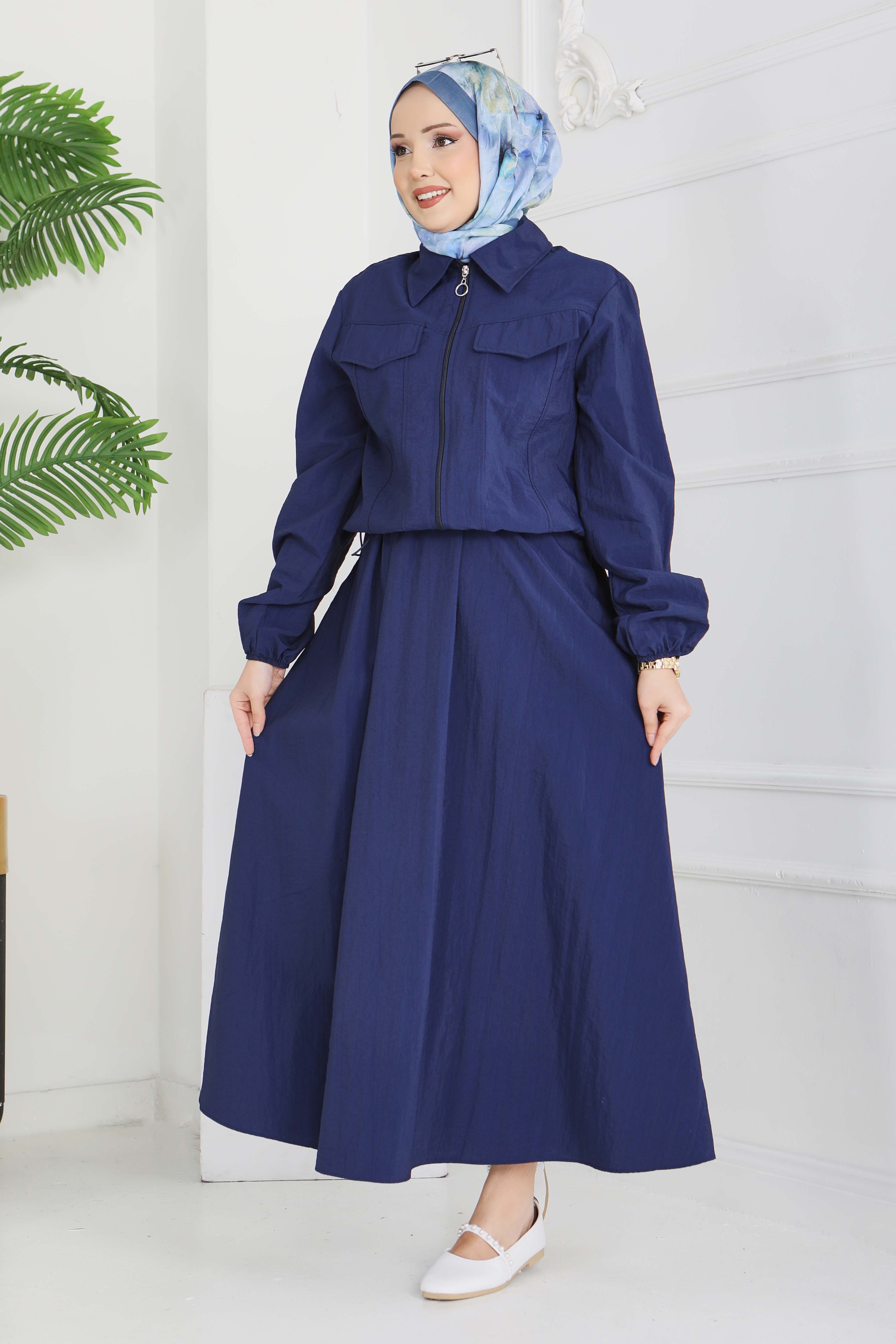 Cep Detaylı Fermuarlı İkili Takım - 28215-LACIVERT - 2