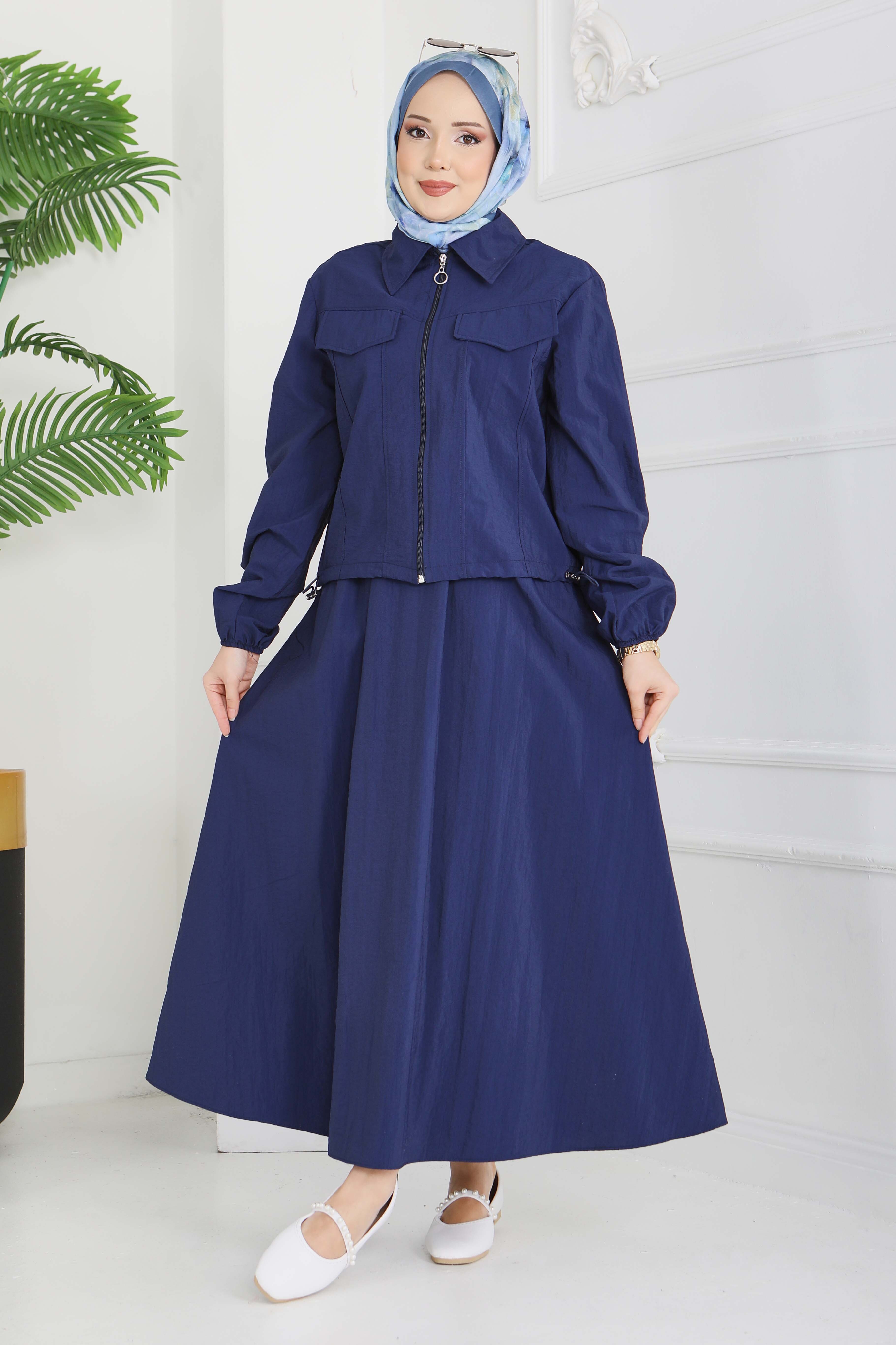 Cep Detaylı Fermuarlı İkili Takım - 28215-LACIVERT - 3