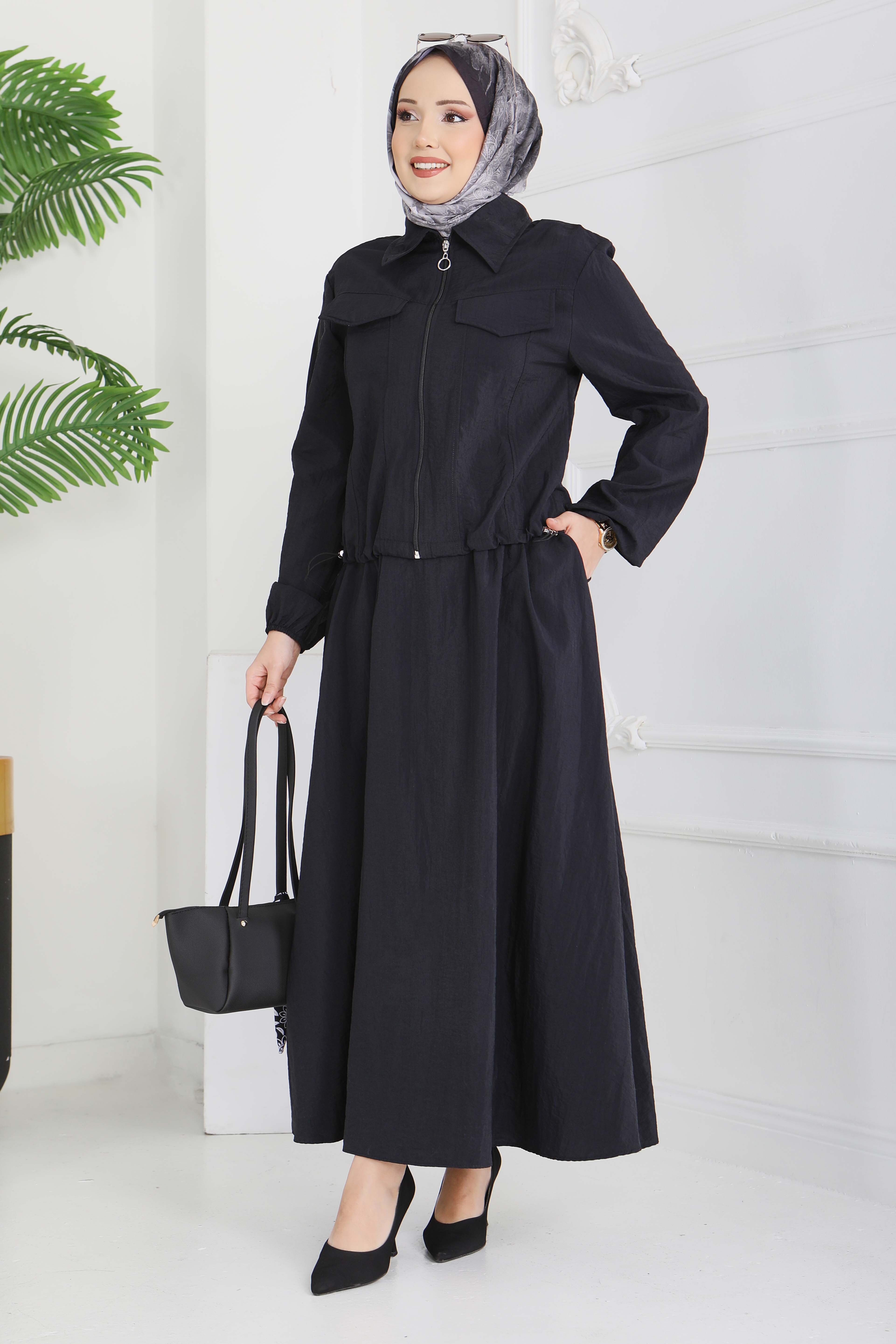 Cep Detaylı Fermuarlı İkili Takım - 28215-SIYAH - 1