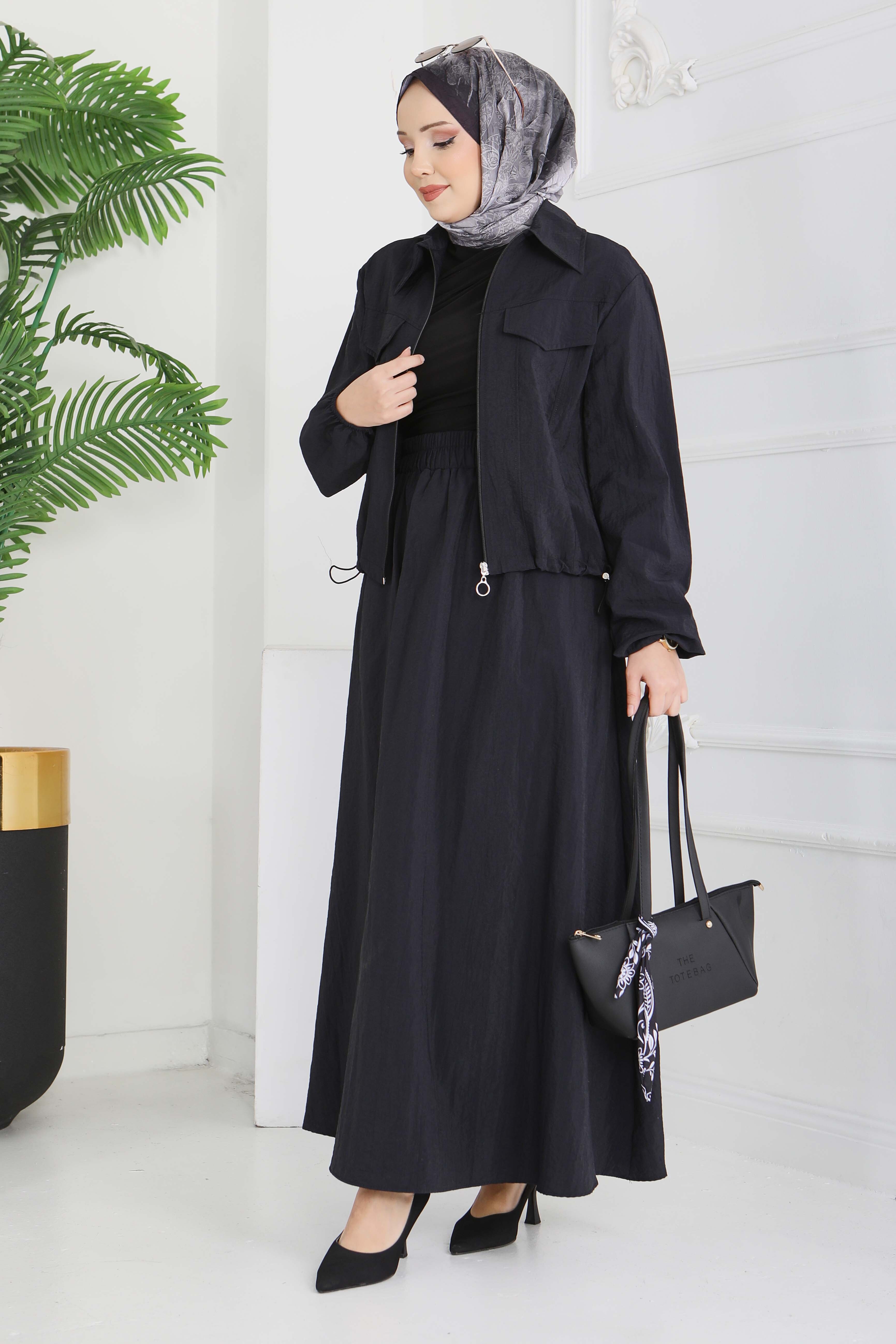 Cep Detaylı Fermuarlı İkili Takım - 28215-SIYAH - 3