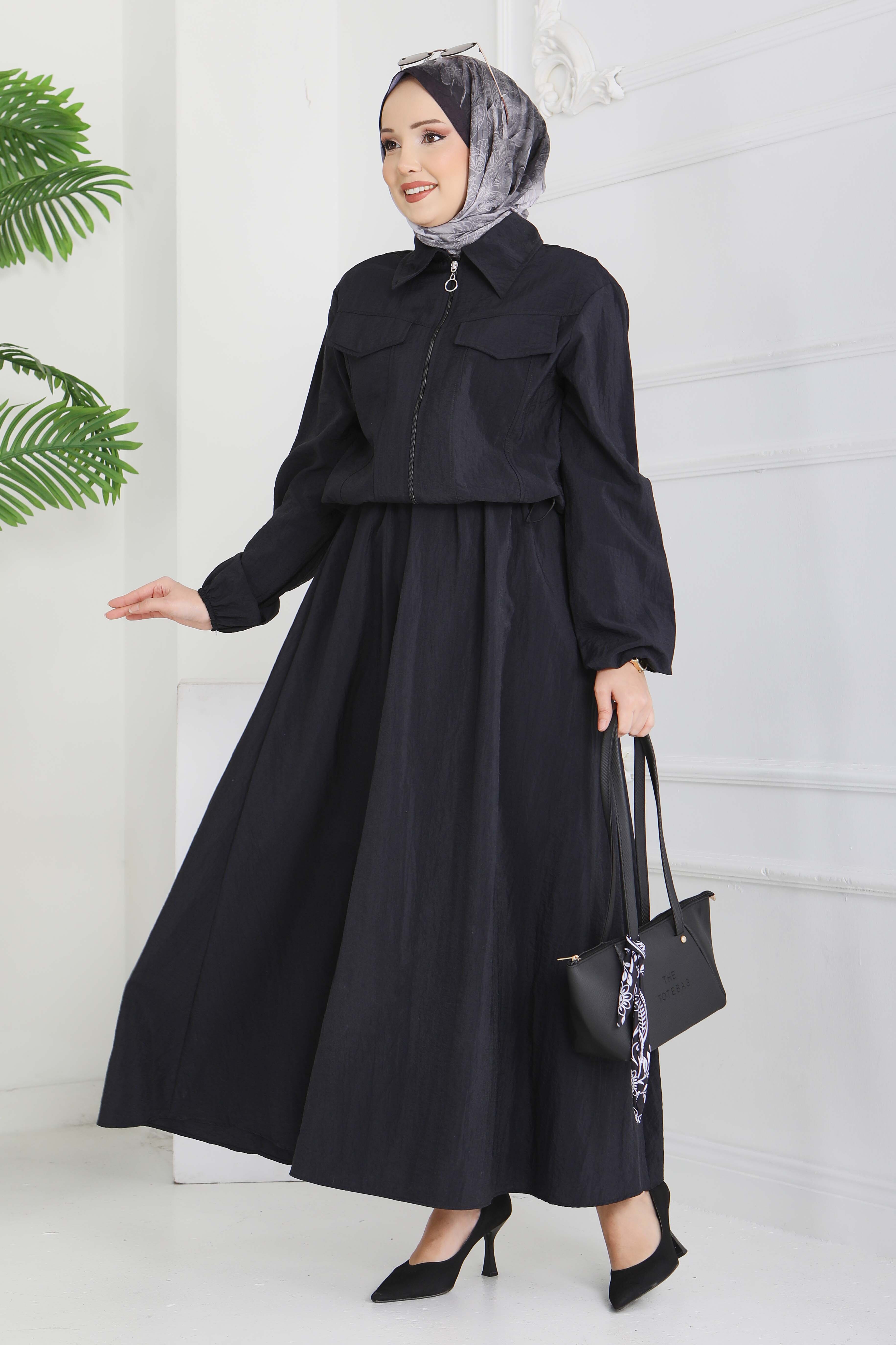 Cep Detaylı Fermuarlı İkili Takım - 28215-SIYAH - 4