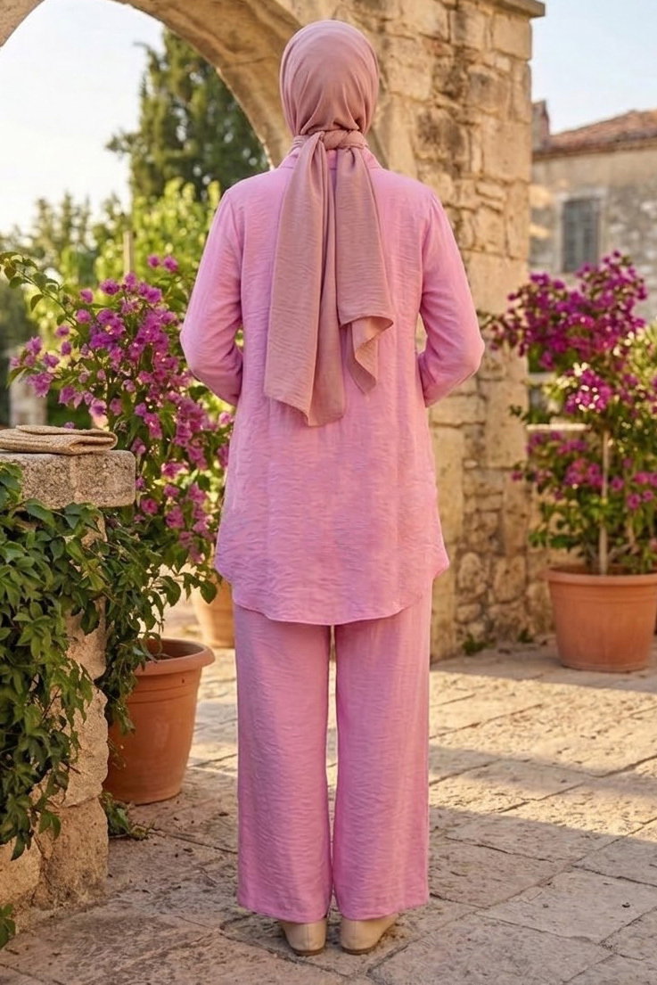 Cep Detaylı İkili Takım Pembe - 28544-PEMBE - 3