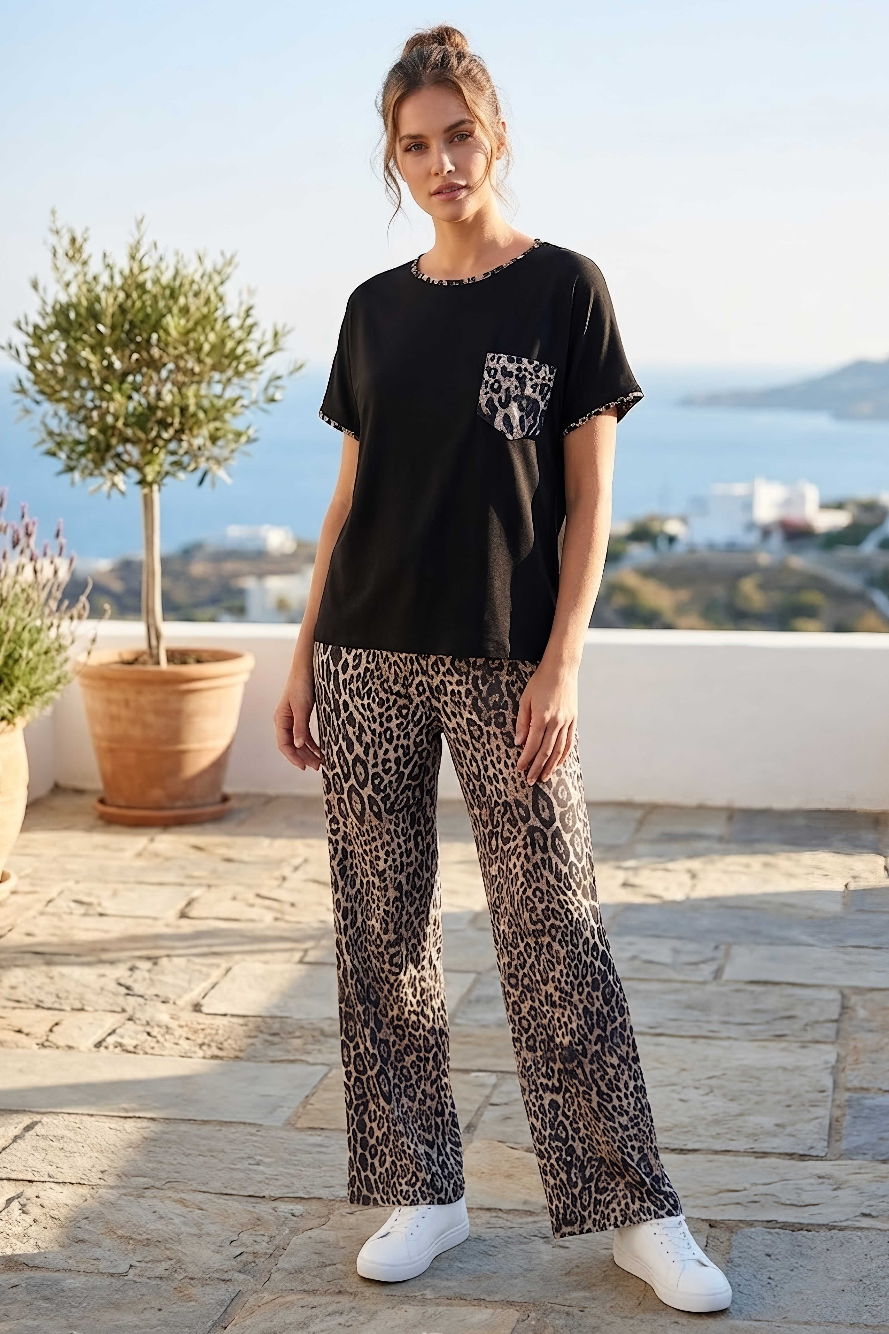 Cep Detaylı Leopar İkili Takım Siyah - 2135-SIYAH - 1