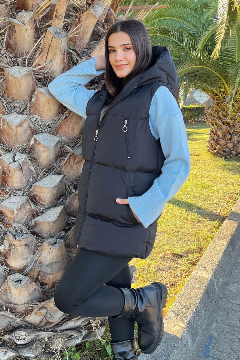 Cep Detaylı Şişme Kapitone Yelek - 27768-SIYAH - TOFİSA