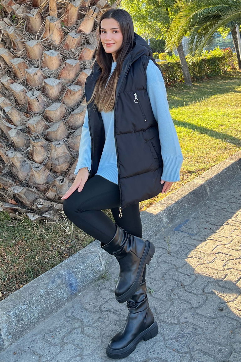 Cep Detaylı Şişme Kapitone Yelek - 27768-SIYAH - TOFİSA