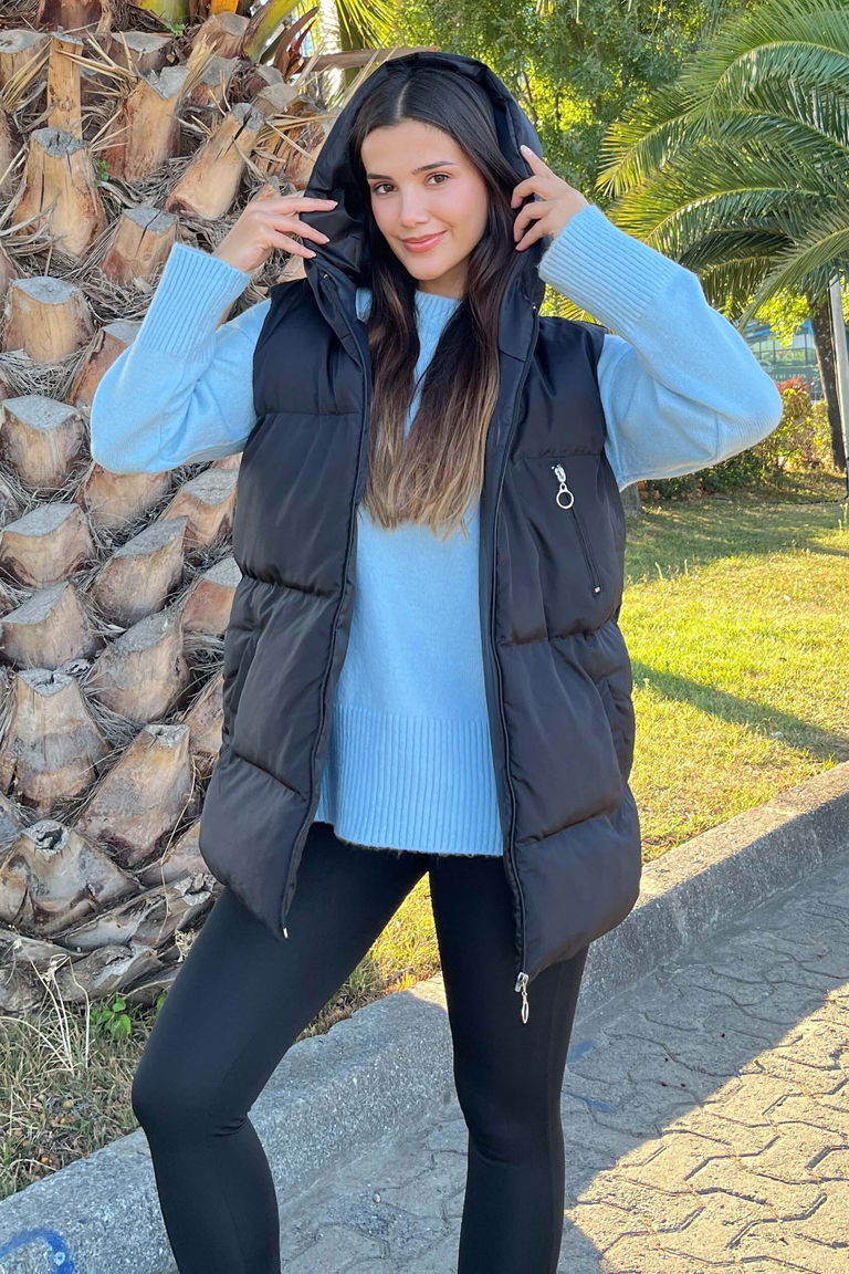 Cep Detaylı Şişme Kapitone Yelek - 27768-SIYAH - TOFİSA