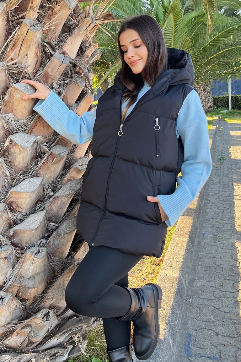 Cep Detaylı Şişme Kapitone Yelek - 27768-SIYAH - TOFİSA