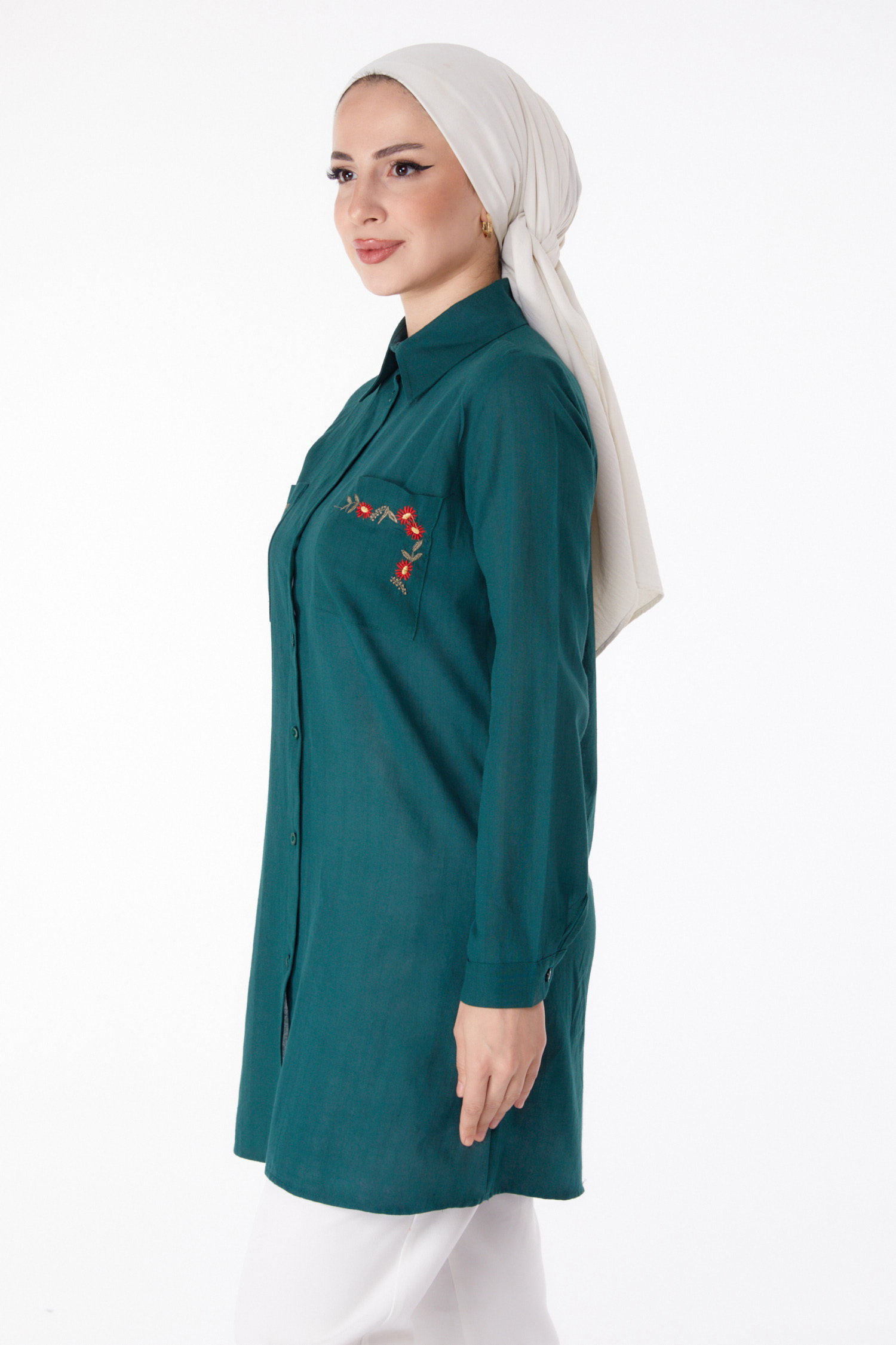 Cep Nakış Detaylı Tunik - 13170-ZUMRUT - 3