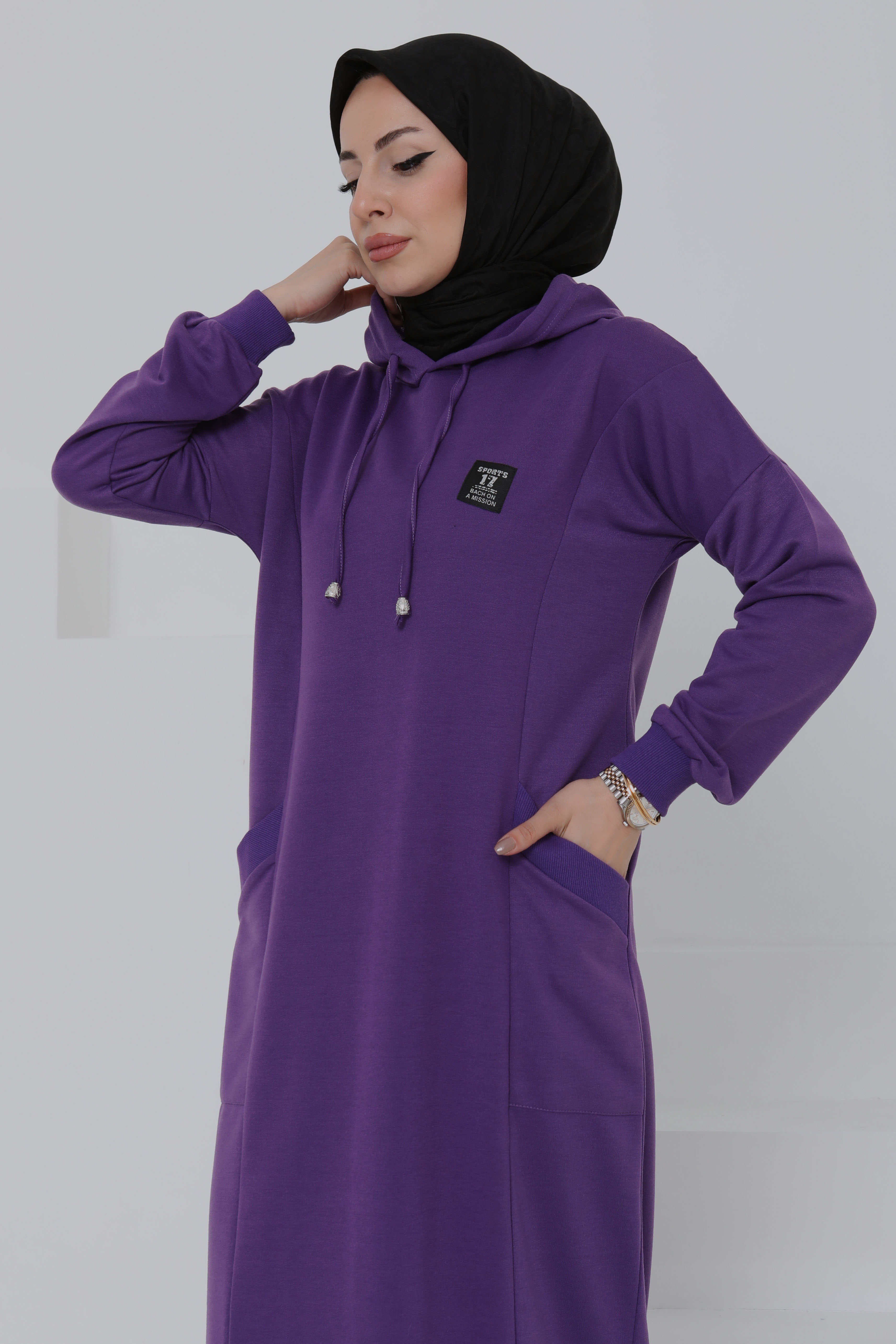 Cepli Armalı Elbise Mor - 27048 - 5