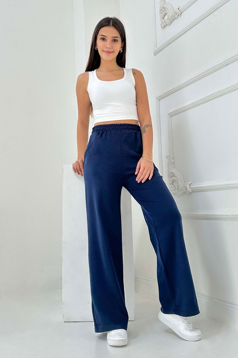 Cepli Bol Paça İki İplik Eşofman Altı - 27674-LACIVERT - TOFİSA