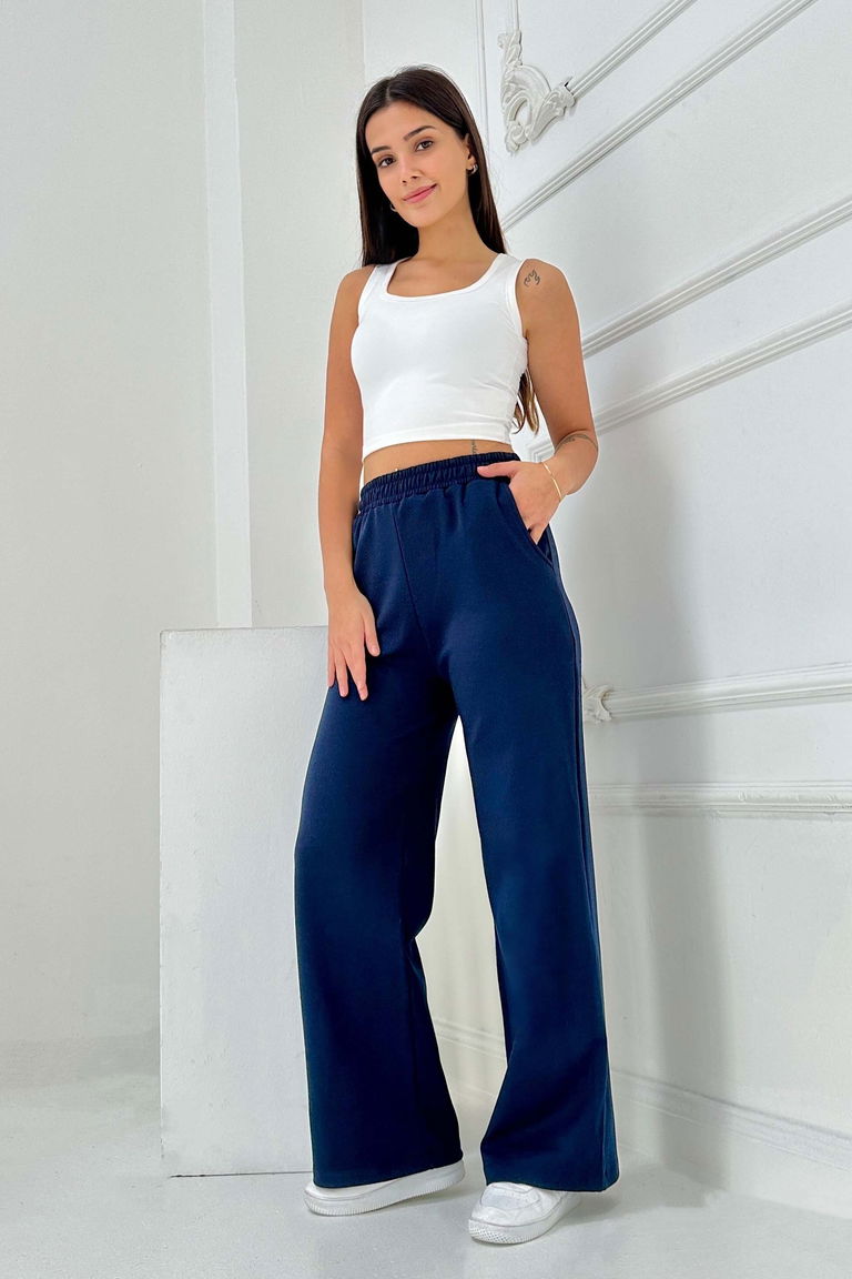 Cepli Bol Paça İki İplik Eşofman Altı - 27674-LACIVERT - TOFİSA