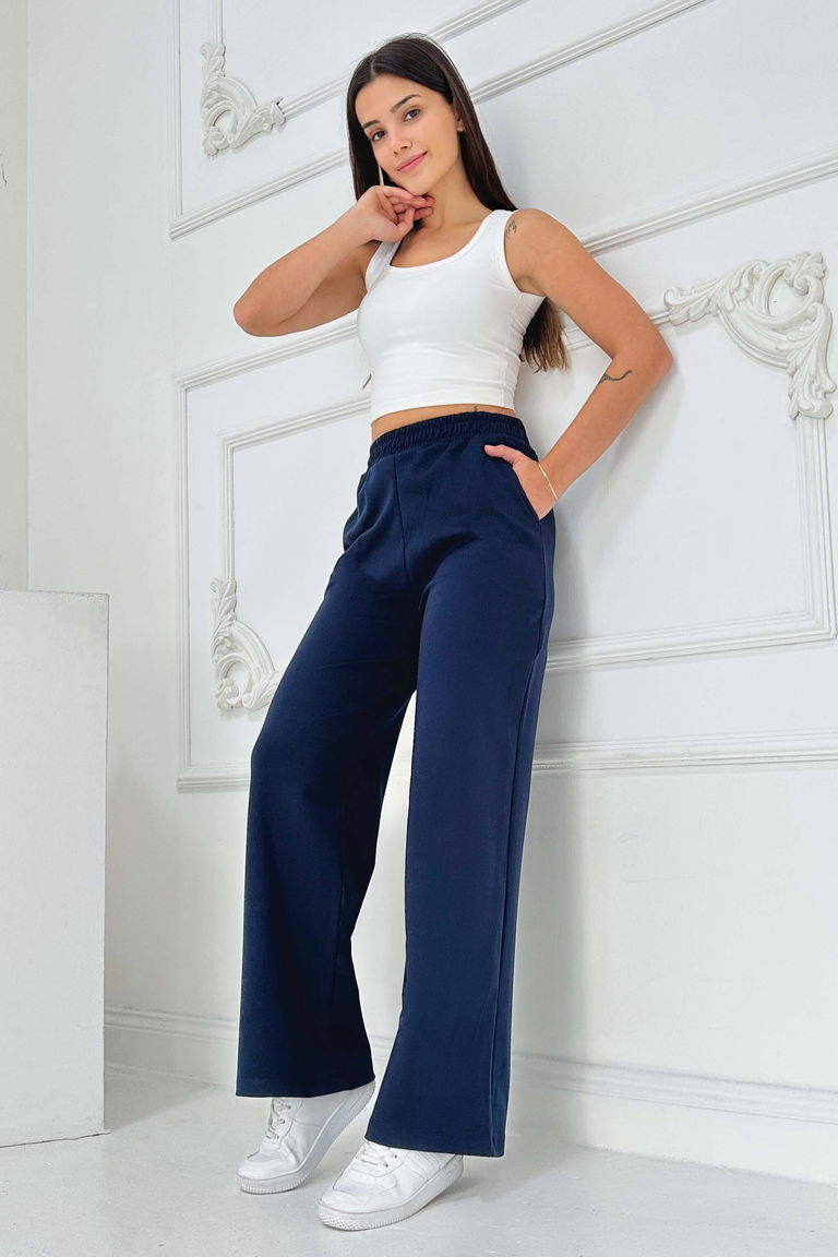 Cepli Bol Paça İki İplik Eşofman Altı - 27674-LACIVERT - TOFİSA