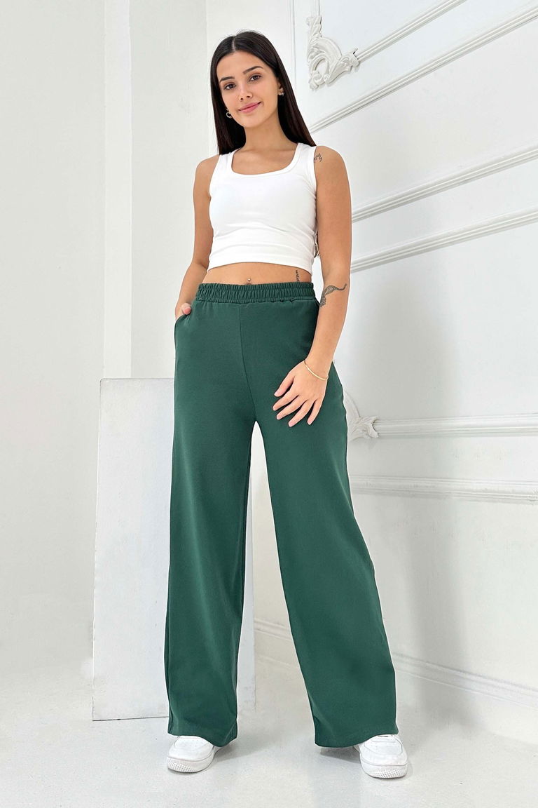 Cepli Bol Paça İki İplik Eşofman Altı - 27674-ZUMRUT - TOFİSA