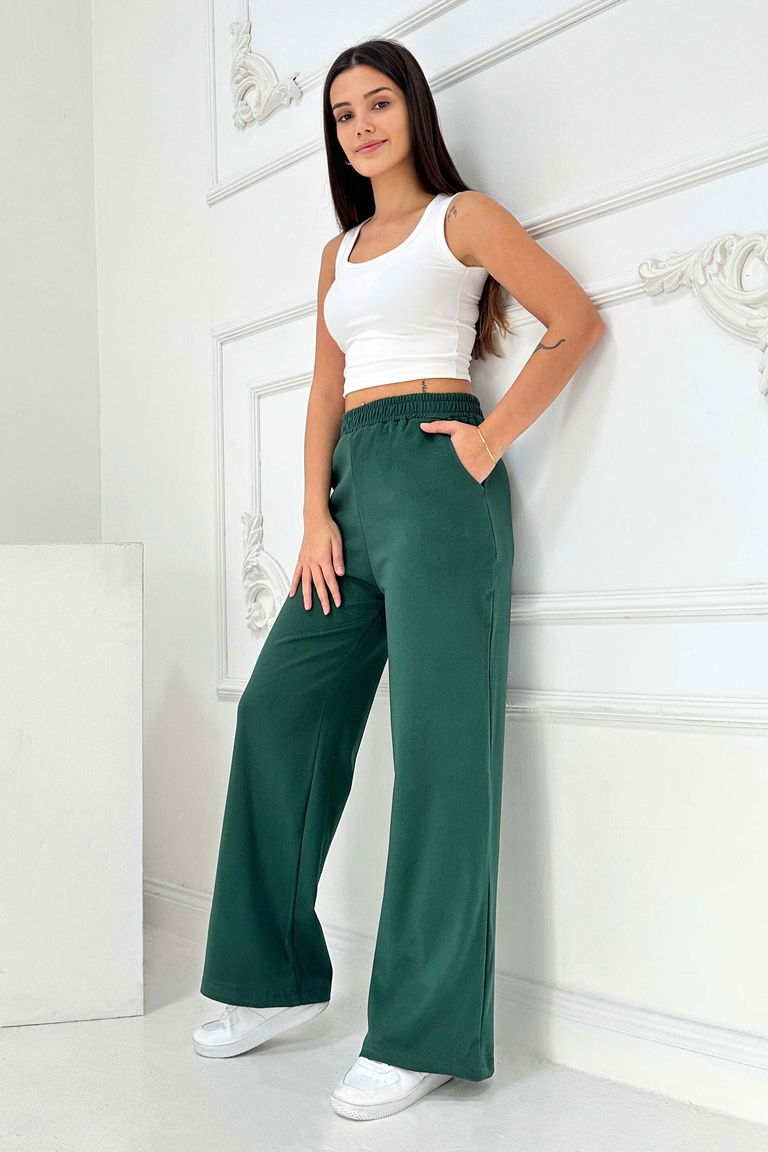 Cepli Bol Paça İki İplik Eşofman Altı - 27674-ZUMRUT - TOFİSA