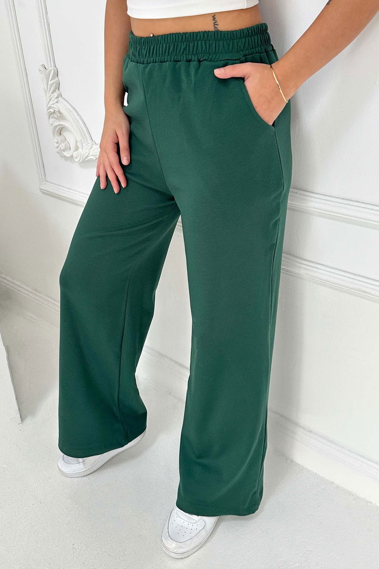 Cepli Bol Paça İki İplik Eşofman Altı - 27674-ZUMRUT - TOFİSA