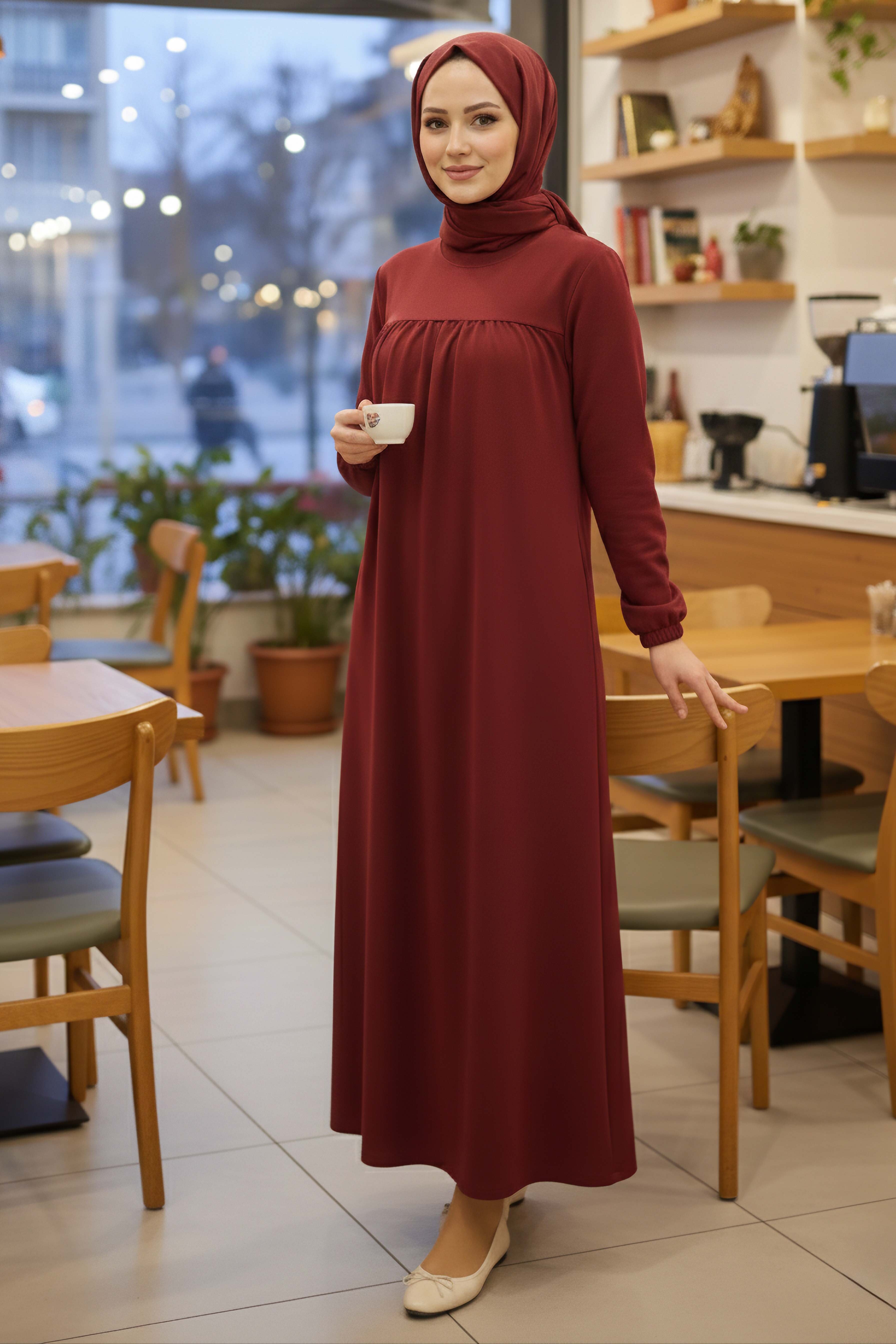 Cepli Büzgülü Elbise - 2076-BORDO - 1