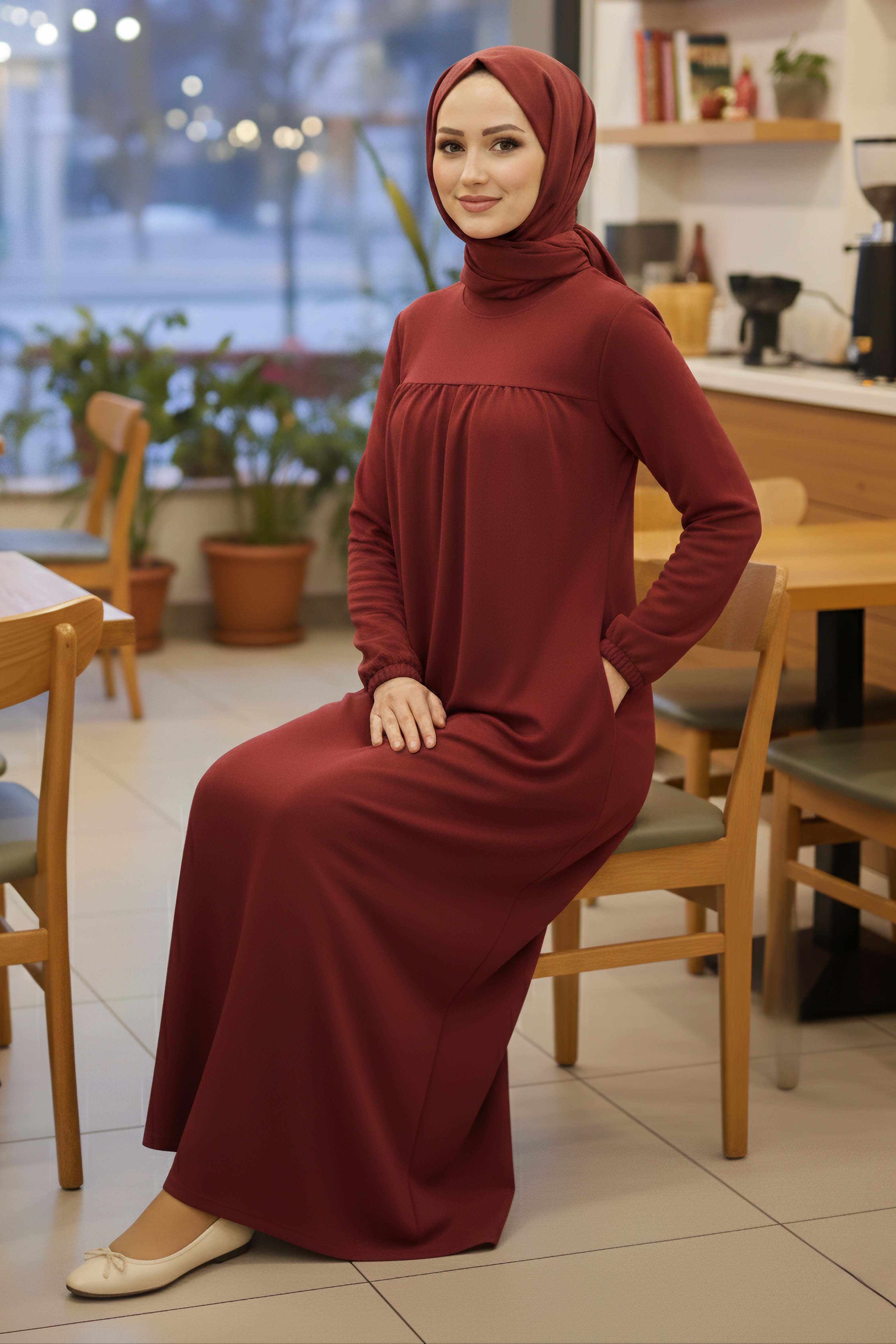 Cepli Büzgülü Elbise - 2076-BORDO - 2