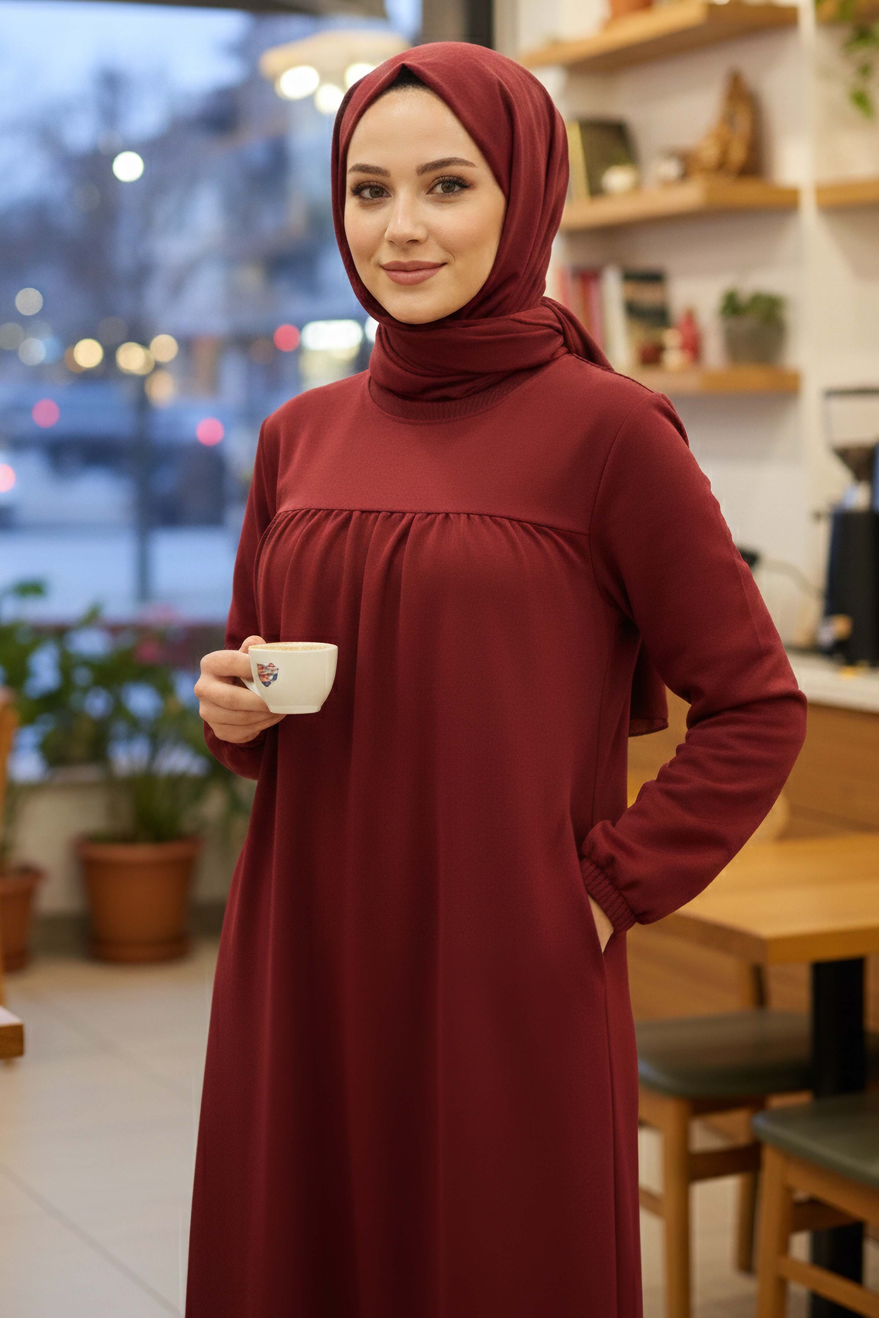 Cepli Büzgülü Elbise - 2076-BORDO - 3