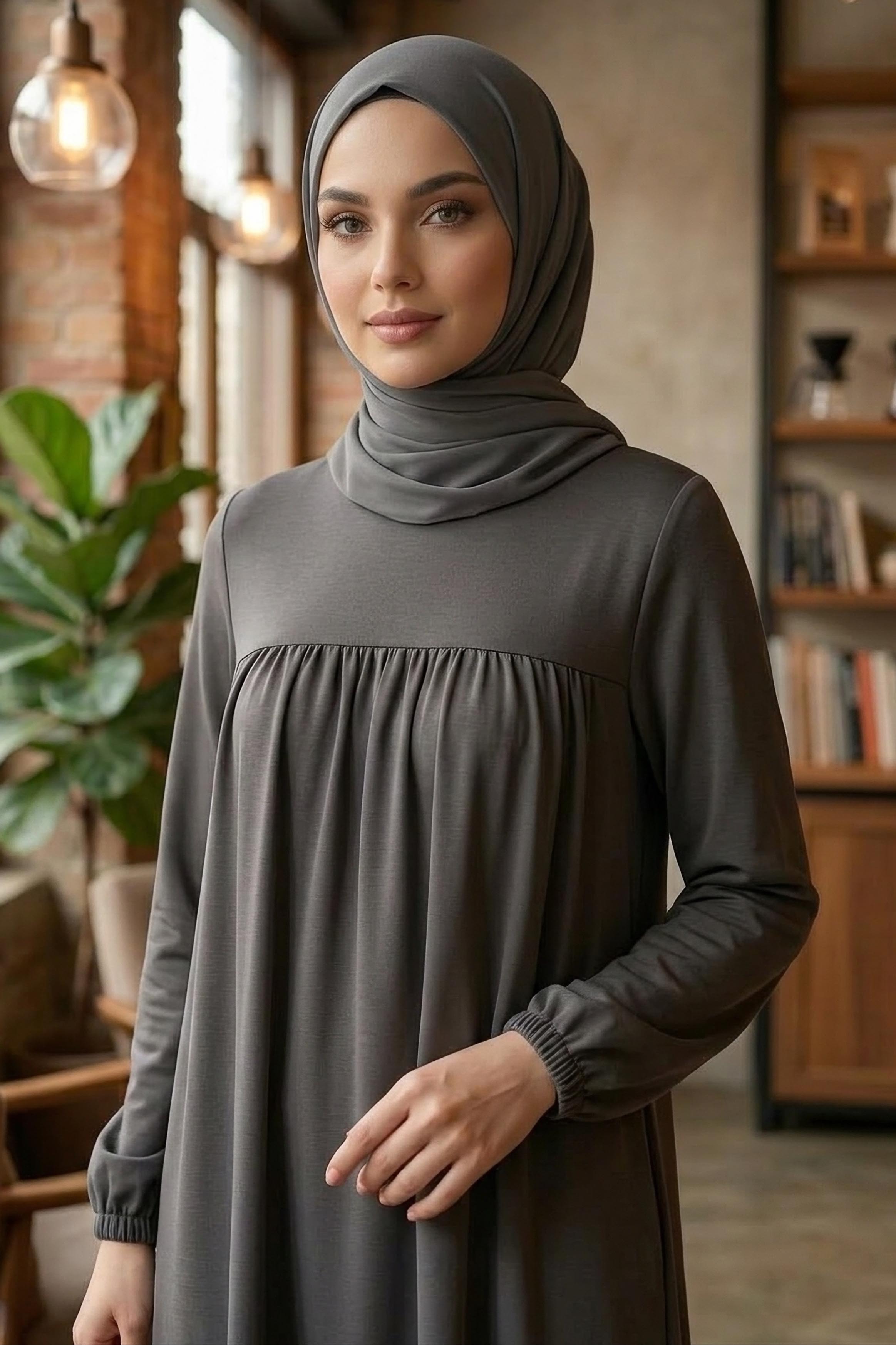 Cepli Büzgülü Elbise - 2076-FUME - 2