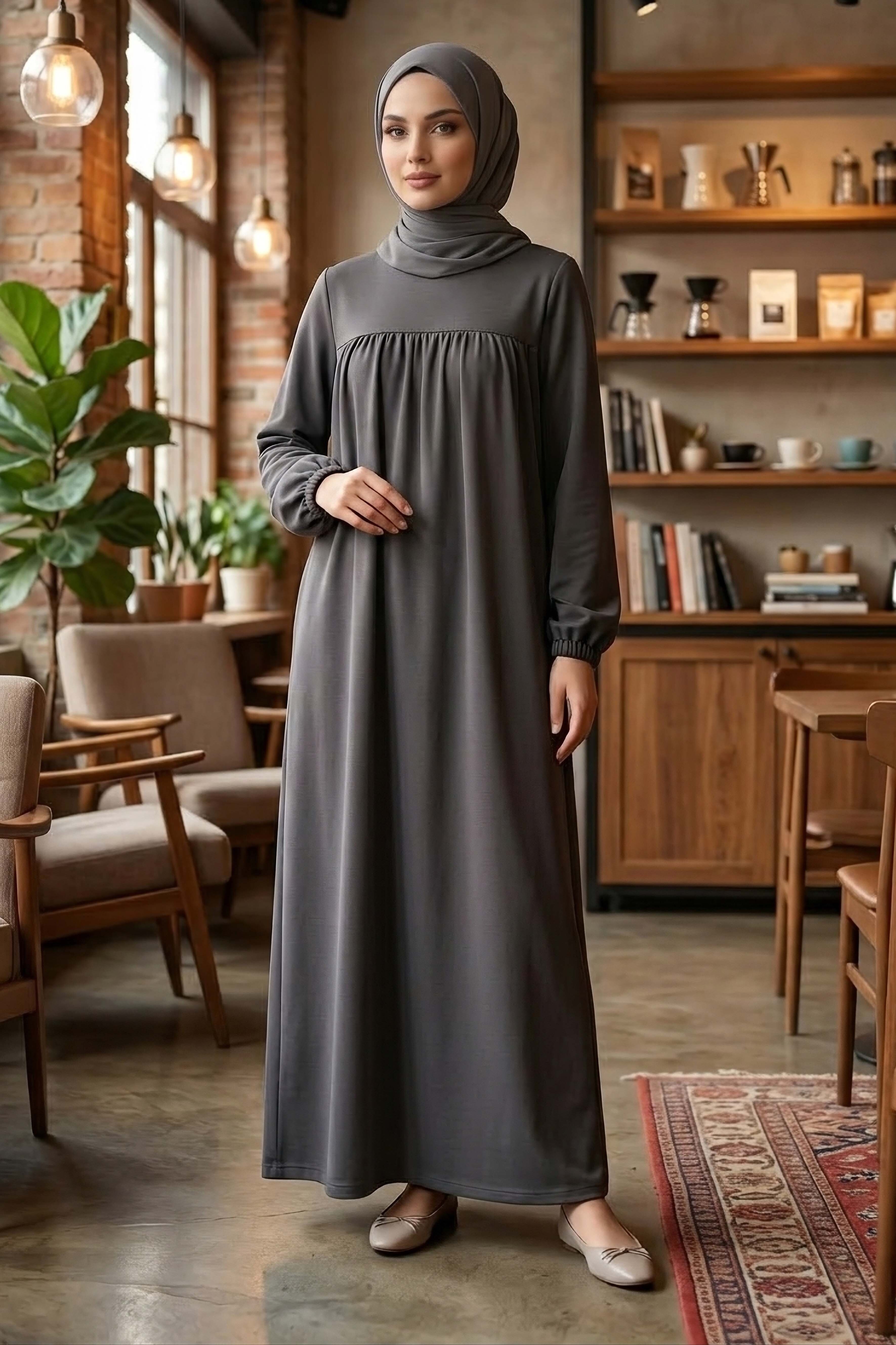 Cepli Büzgülü Elbise - 2076-FUME - 3