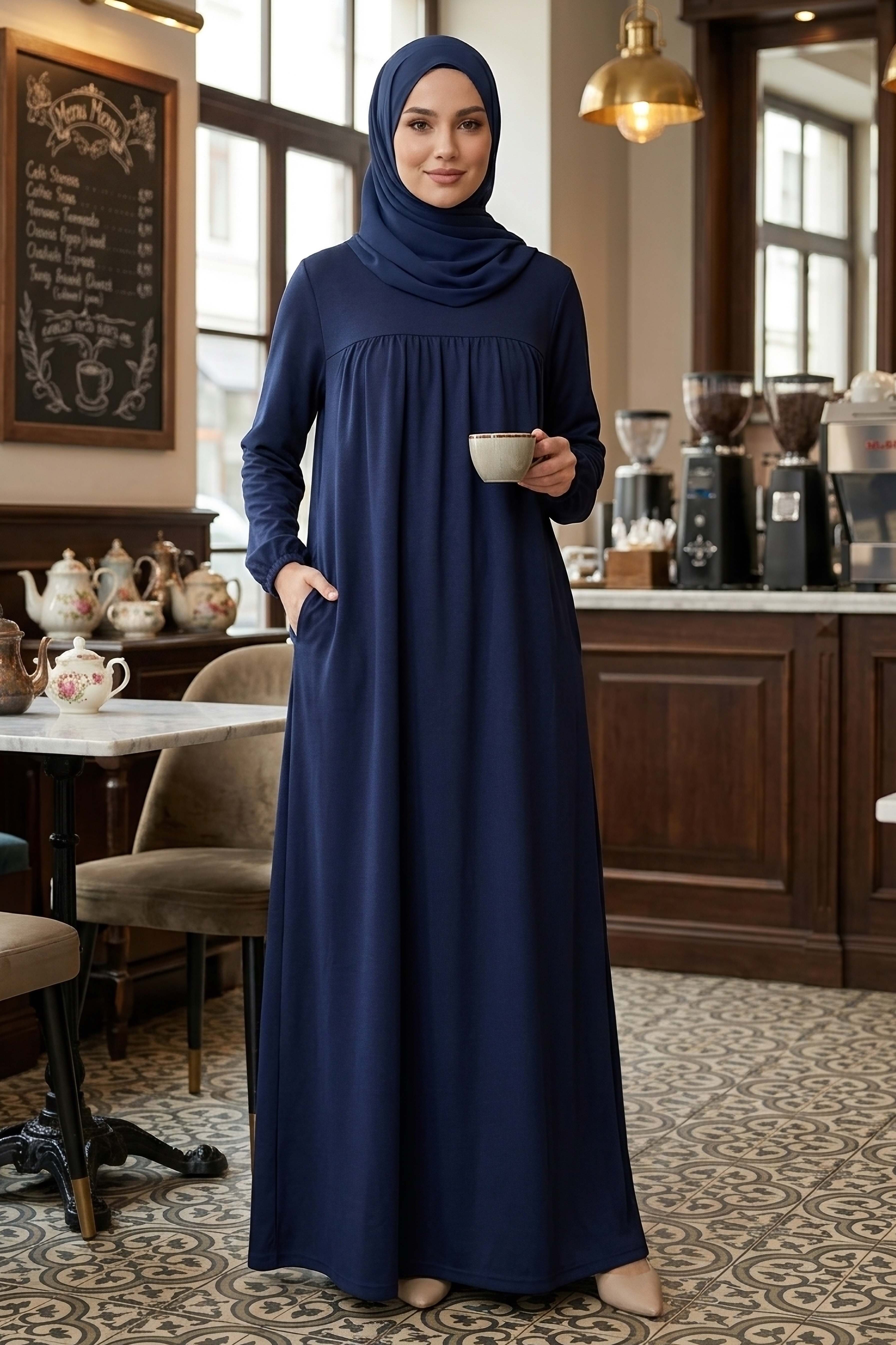 Cepli Büzgülü Elbise - 2076-LACIVERT - 1